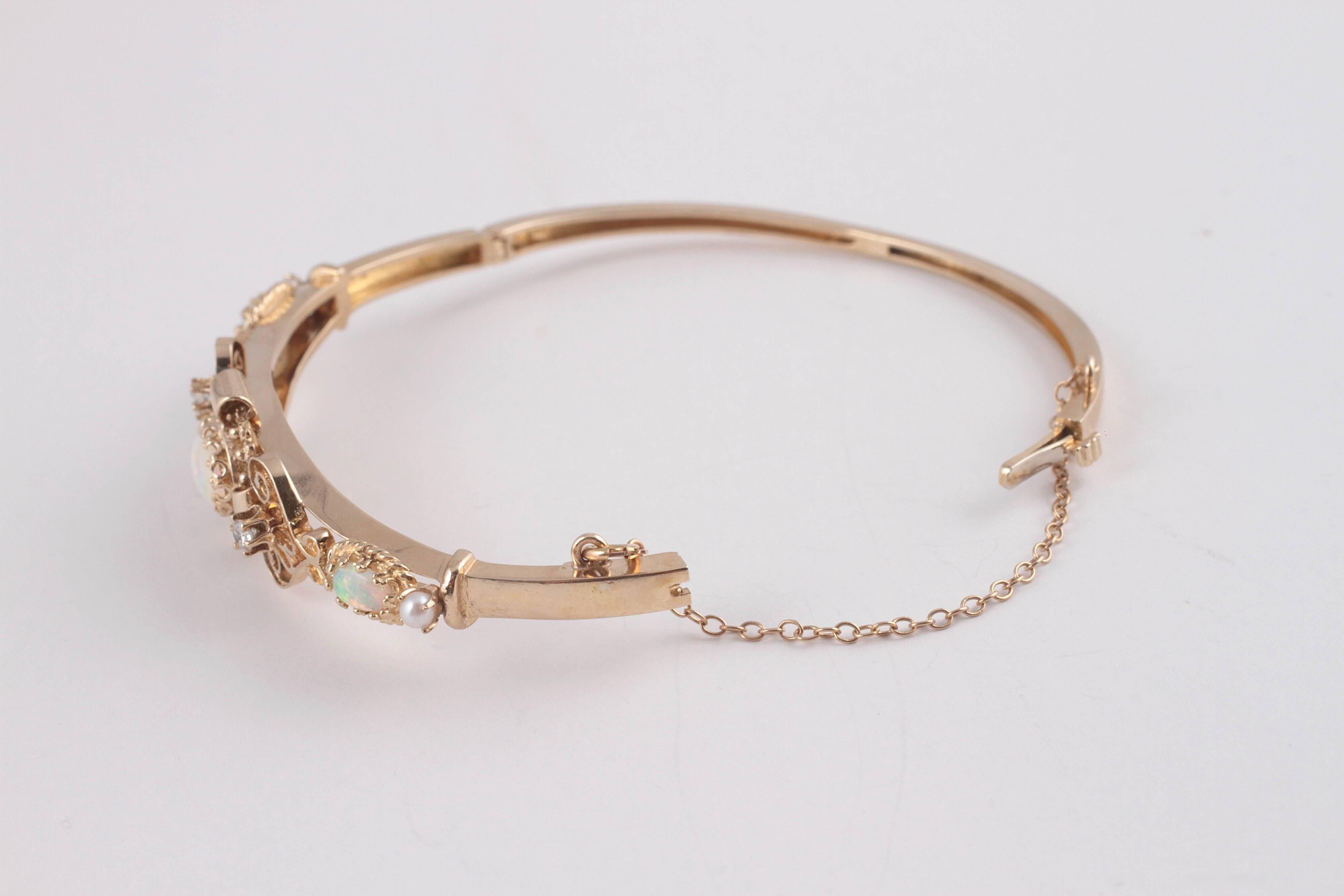 Lovely Pearl Opal Diamond Gold Bracelet 2
