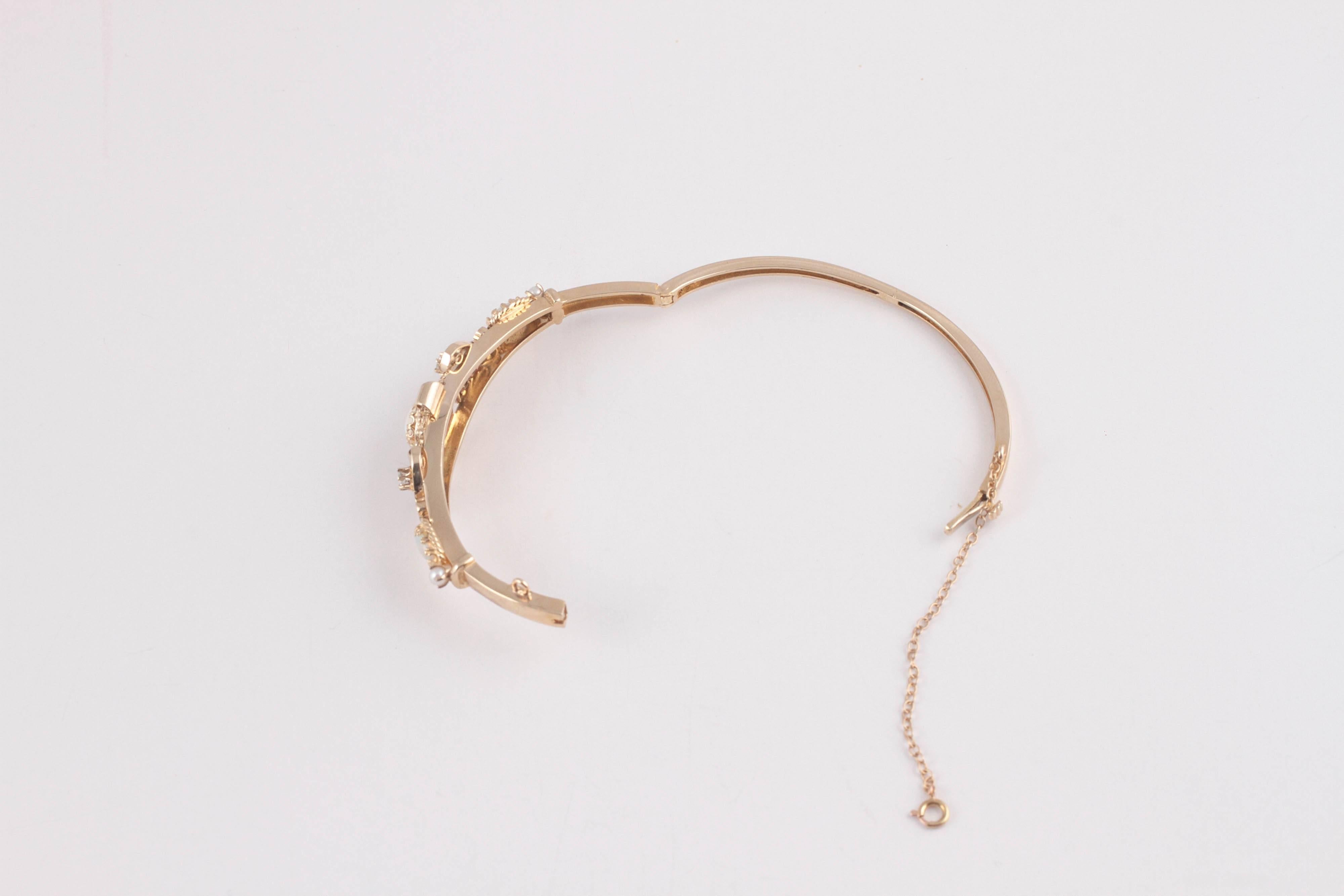 Lovely Pearl Opal Diamond Gold Bracelet 3