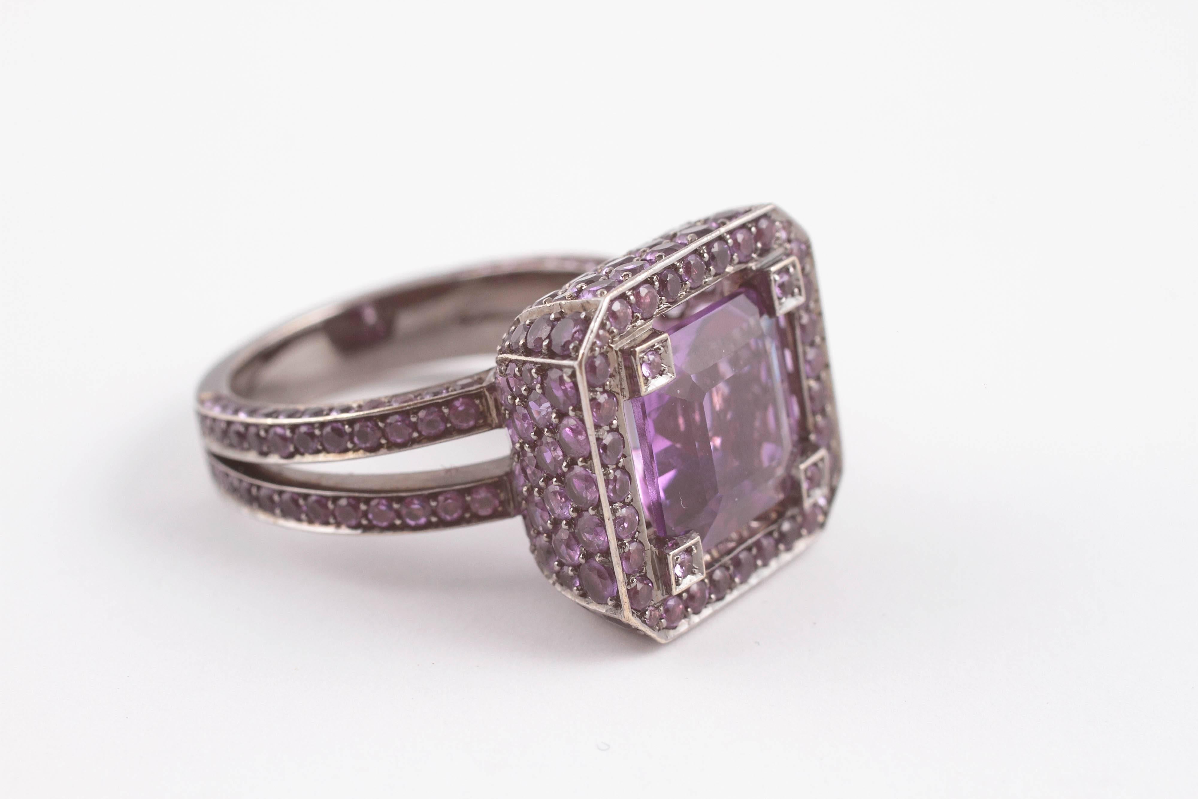 London based, famed-designer, Solange Azagury-Partridge creates bold colorful jewels that every woman loves.  Passionate purple looks great in this 2.65 ct amethyst ring at a size 6.5