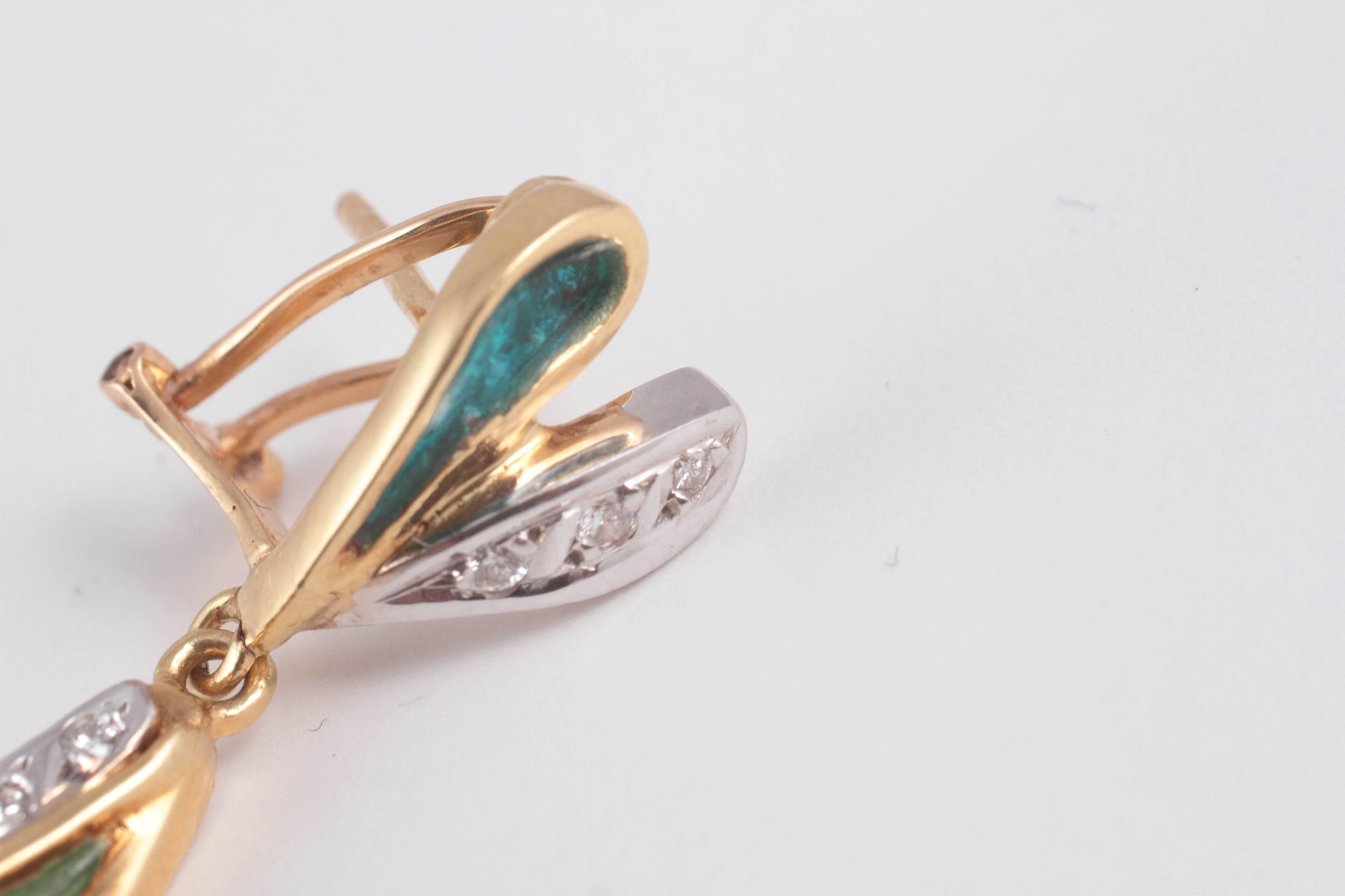 Women's Iberjoya Enamel Diamond Gold Dangle Earrings