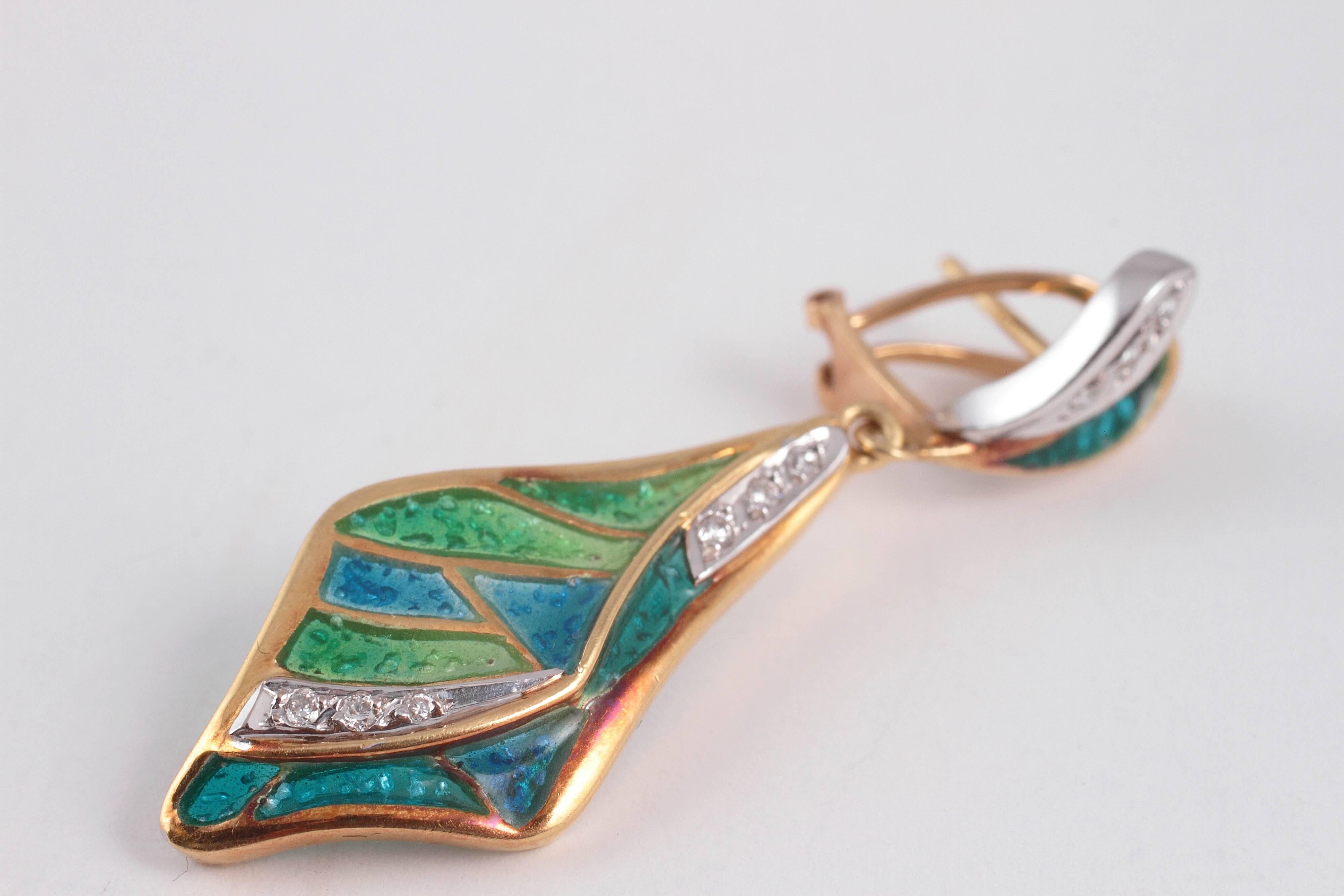 Iberjoya Enamel Diamond Gold Dangle Earrings 1