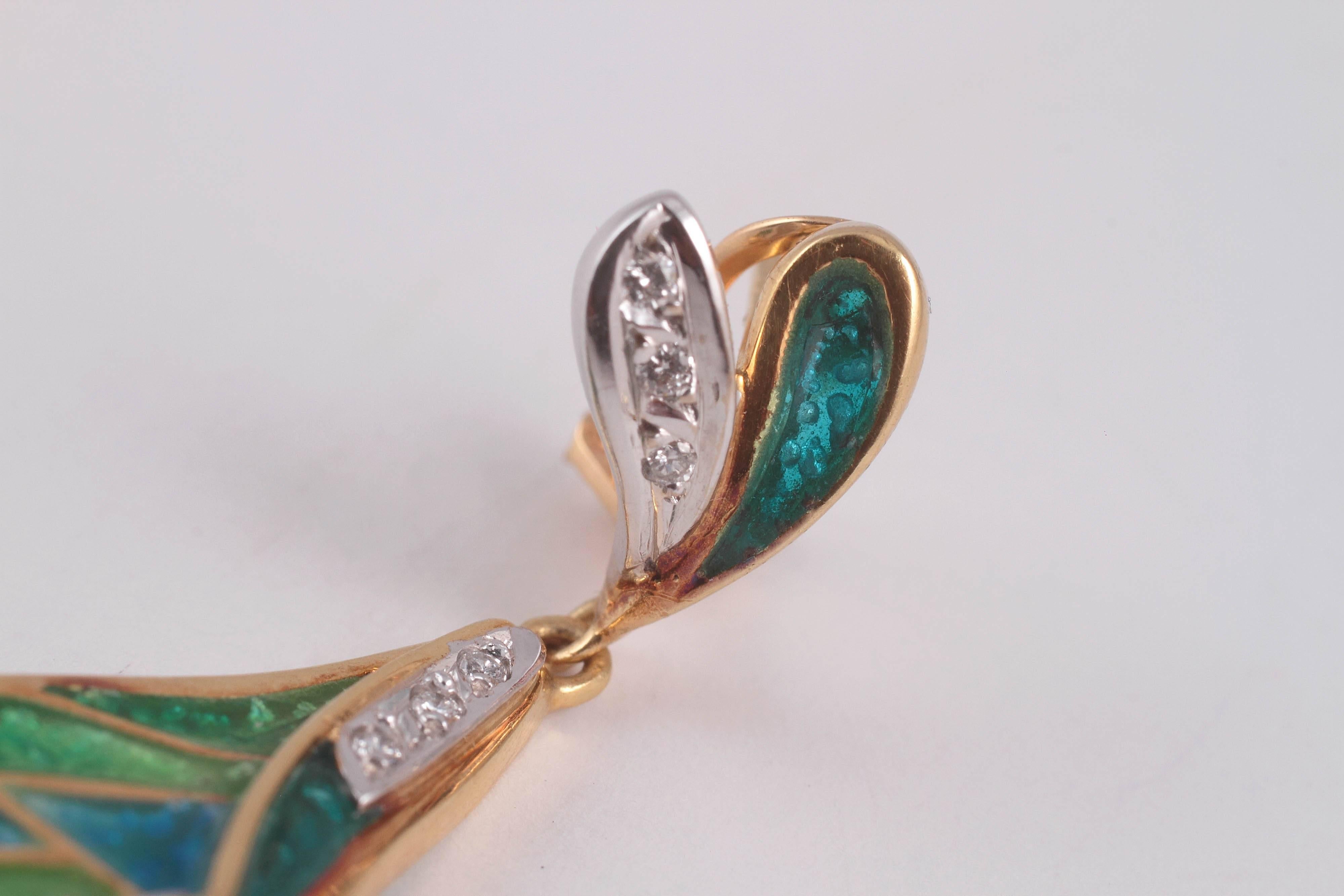 Iberjoya Enamel Diamond Gold Dangle Earrings 3