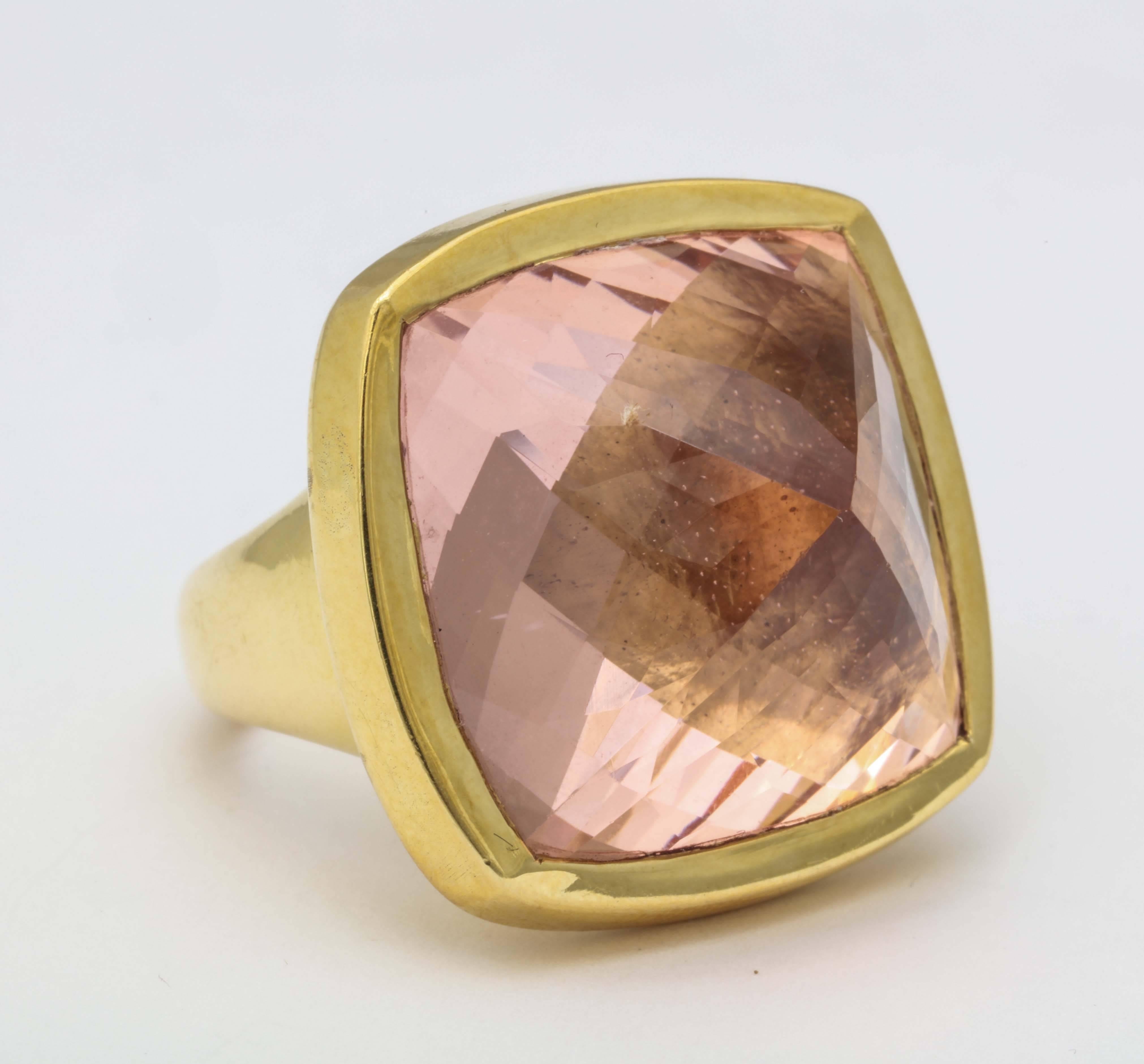 Contemporary Rebecca Koven Morganite Gold Pyramid Ring For Sale