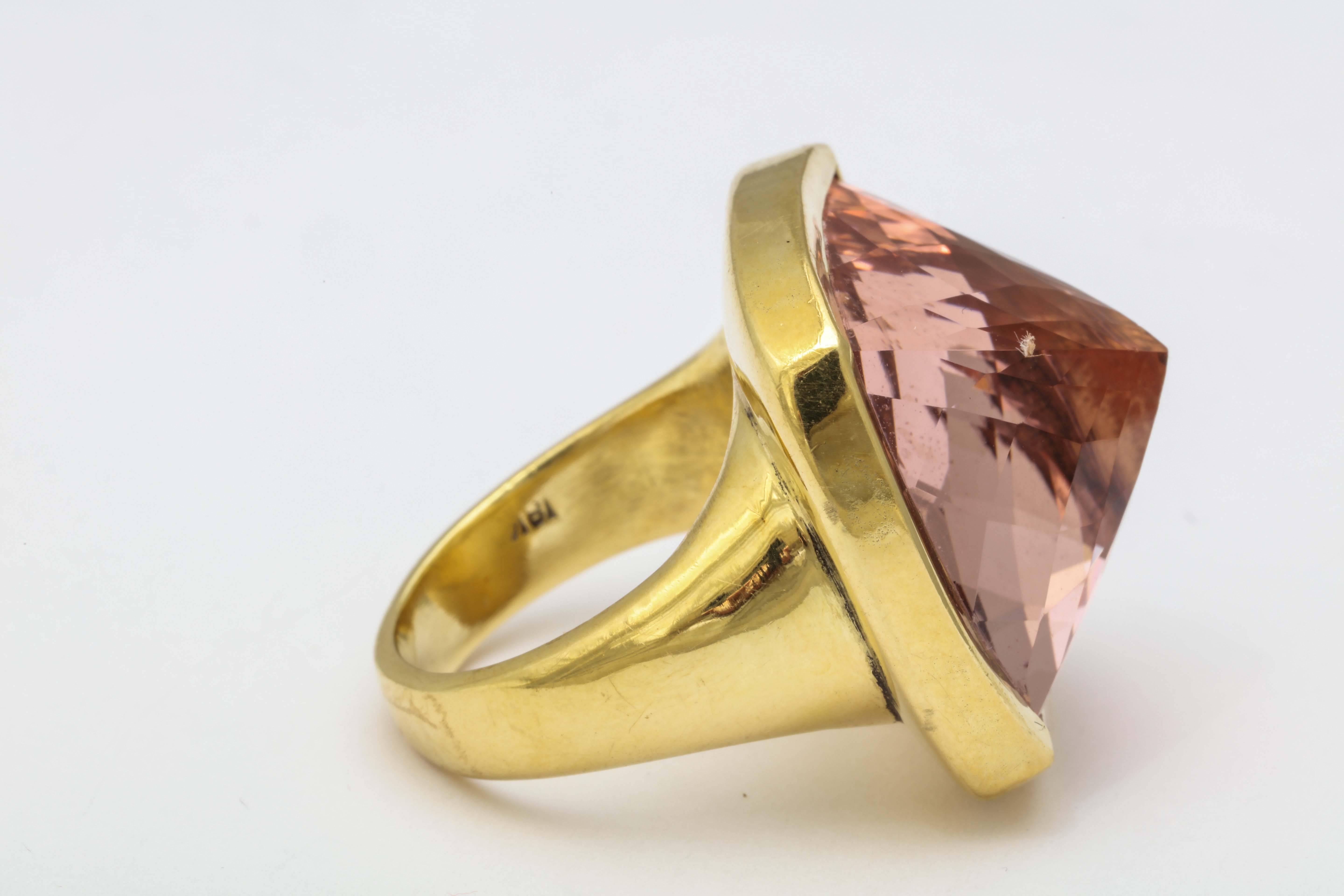 Rebecca Koven Morganite Gold Pyramid Ring In New Condition For Sale In Fifth Avenue, NY