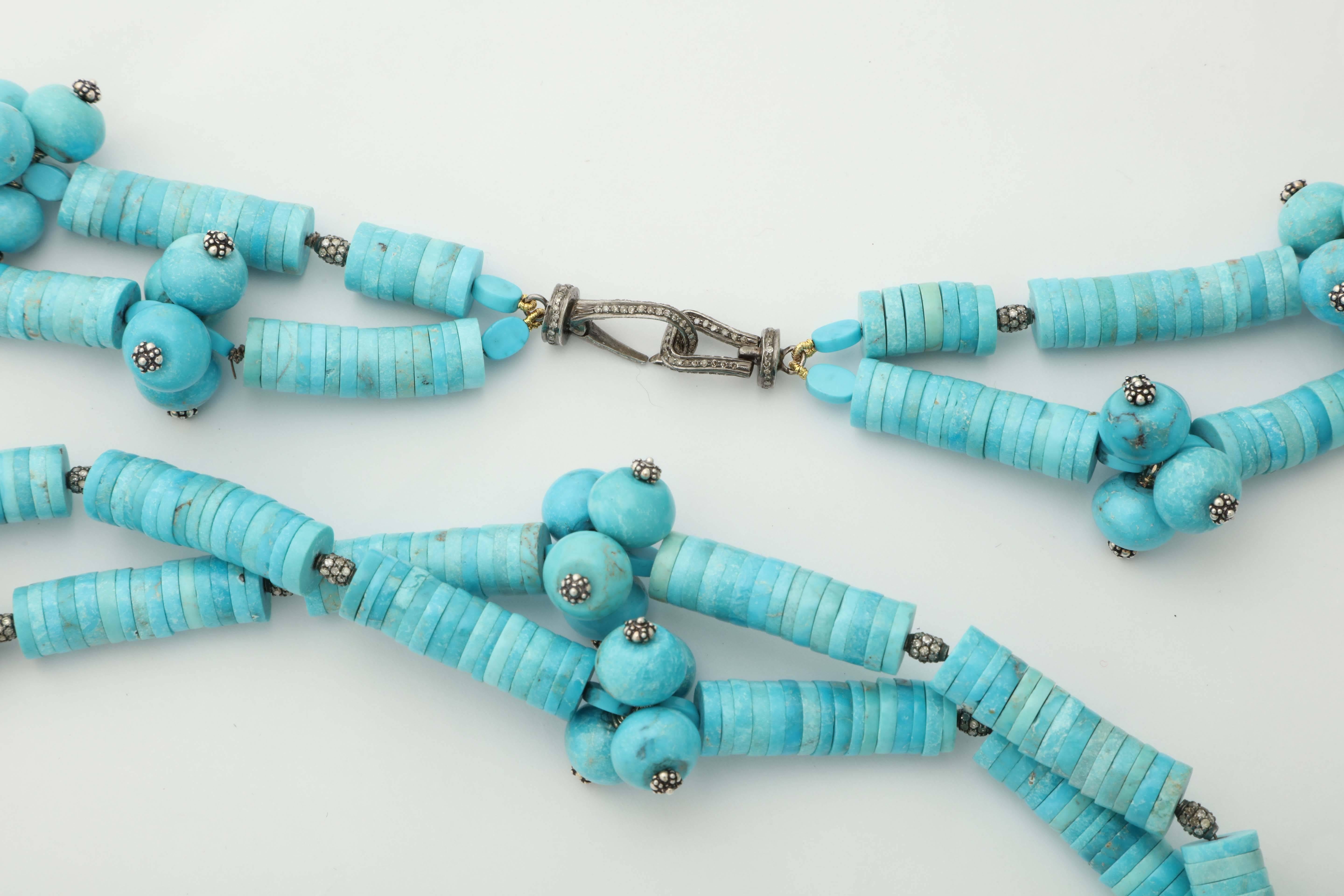 Contemporary Turquoise Diamond Bamboo Necklace