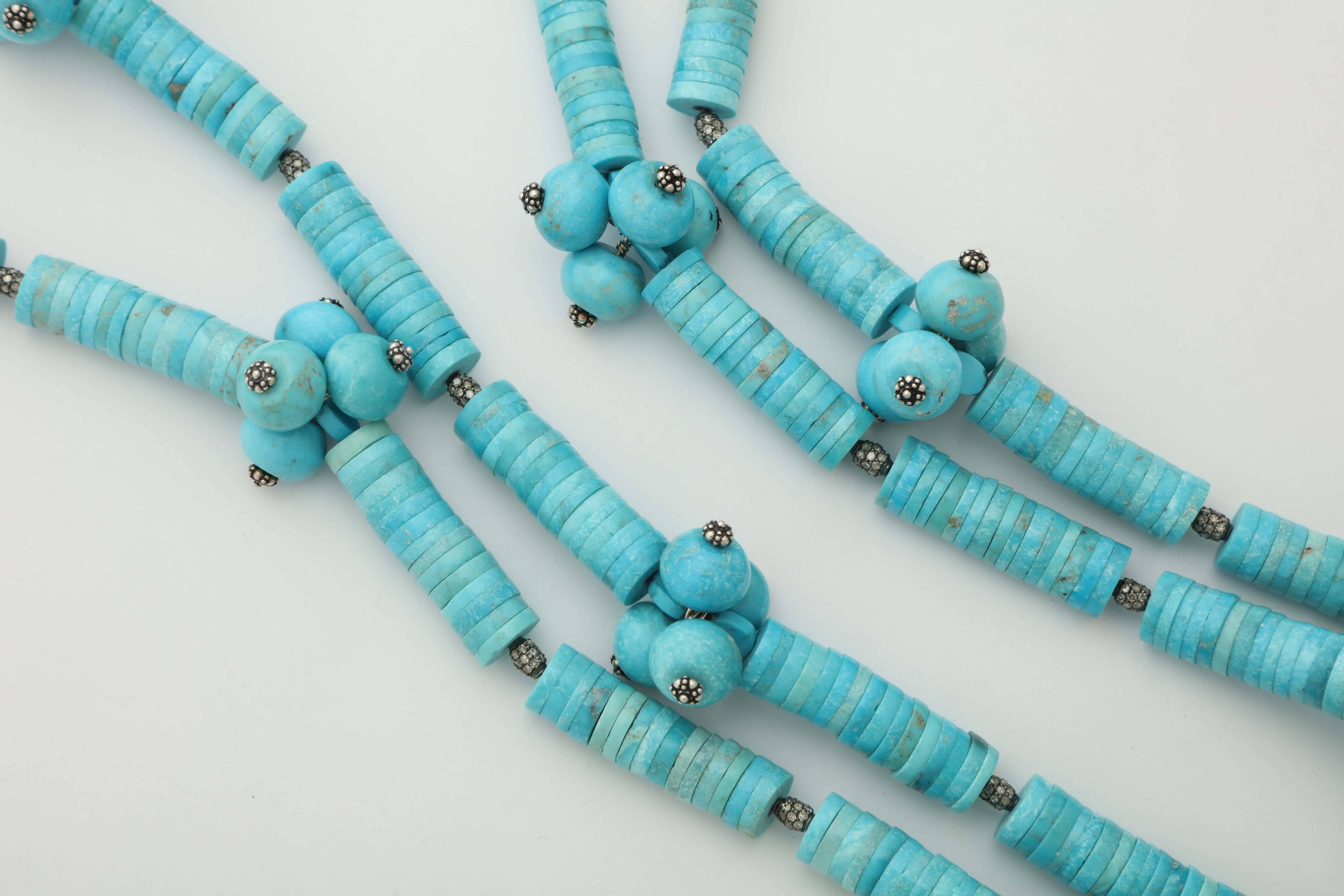 Women's Turquoise Diamond Bamboo Necklace