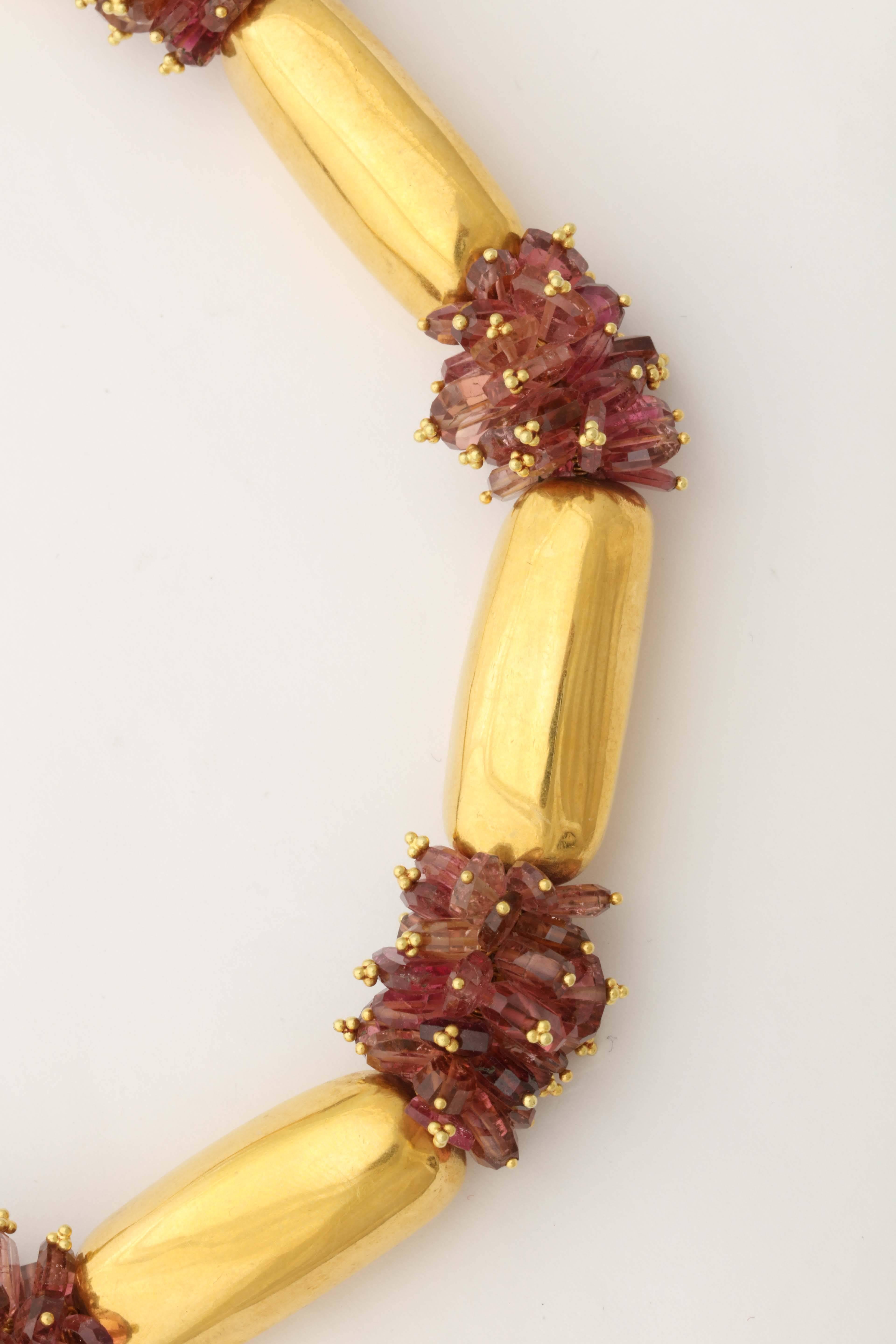 Contemporary Tourmaline Sapphire Gold Cherry Blossom Necklace