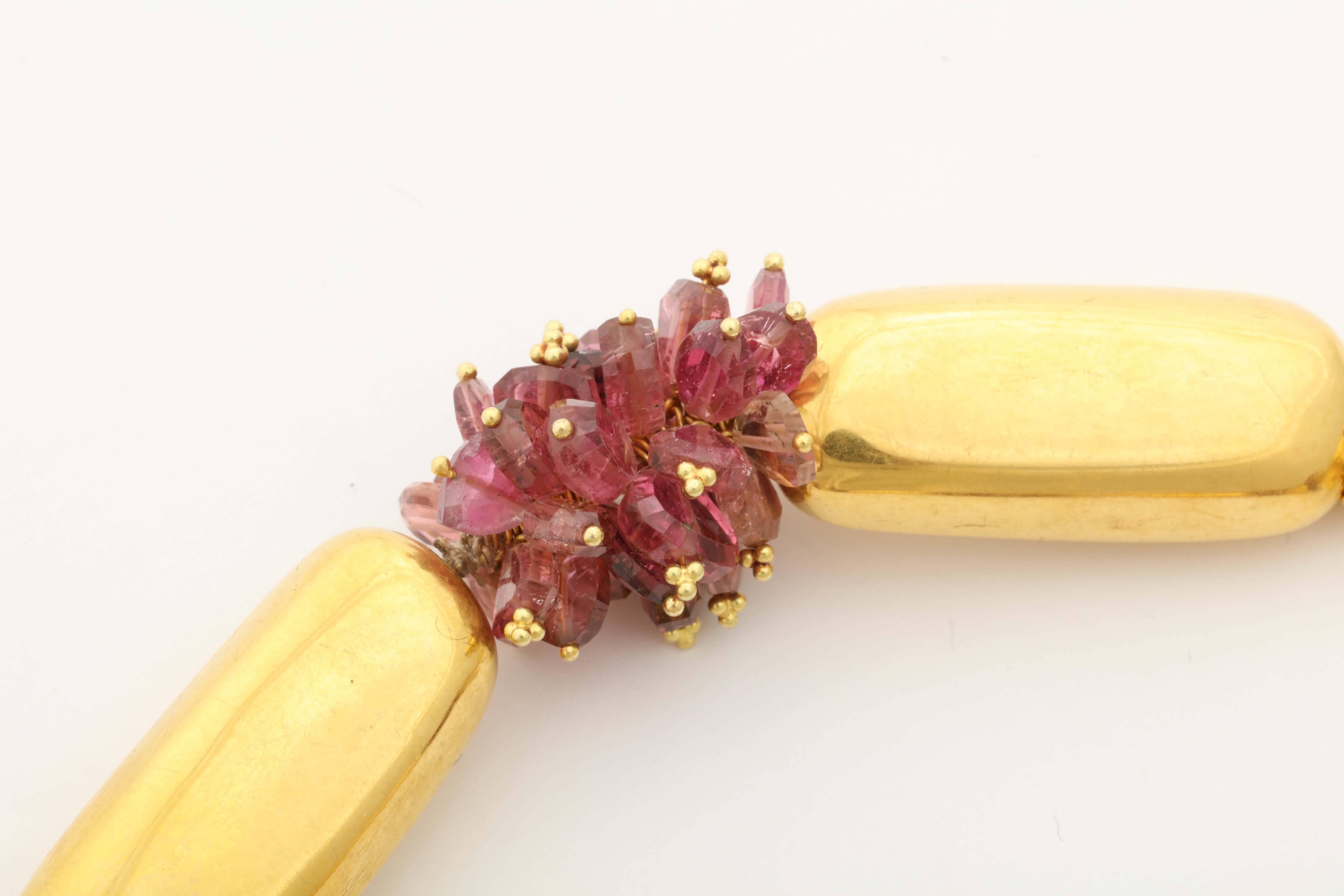 Tourmaline Sapphire Gold Cherry Blossom Necklace In Excellent Condition In Fifth Avenue, NY