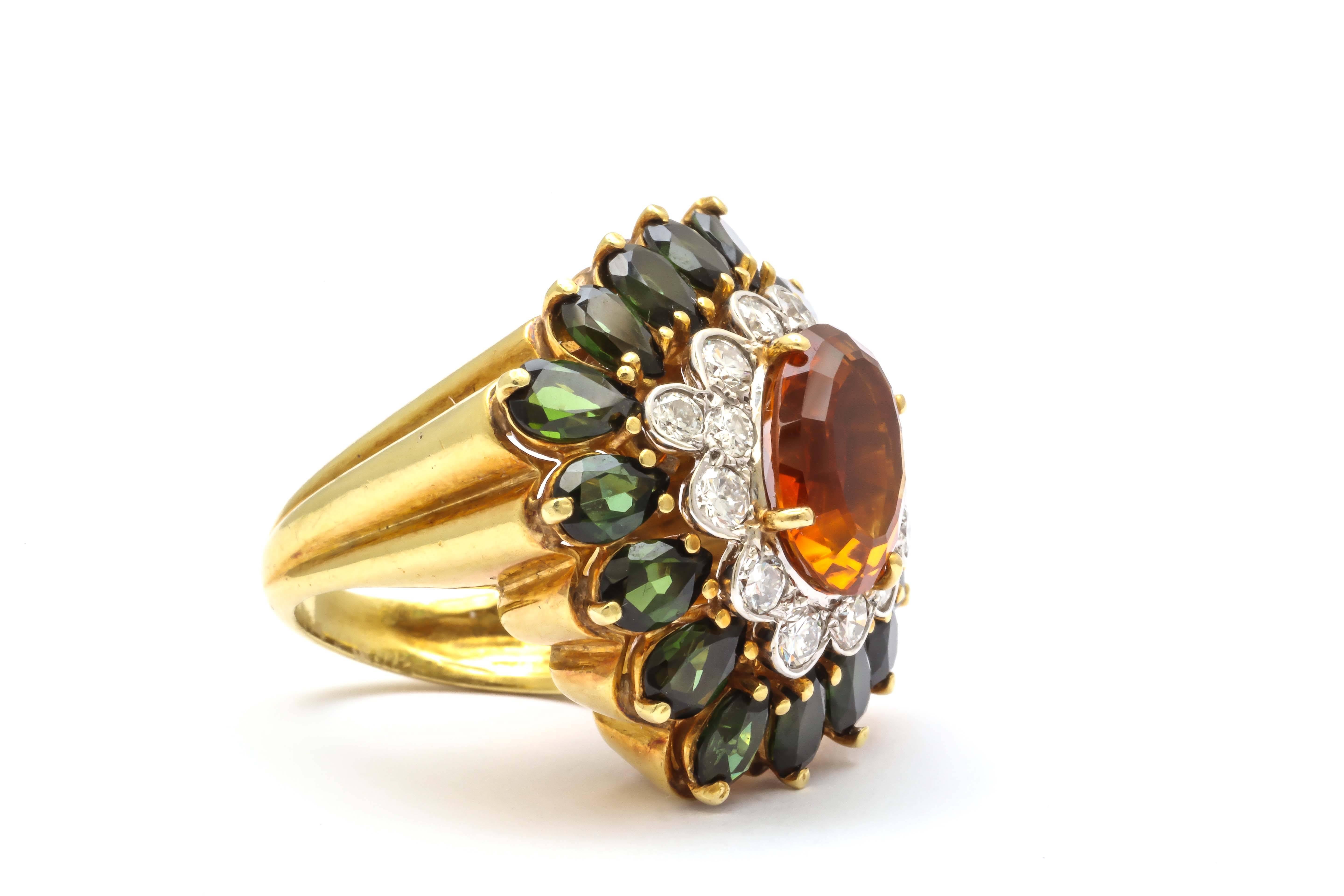 Contemporary Colorful Tourmaline Citrine Diamond Dinner Ring