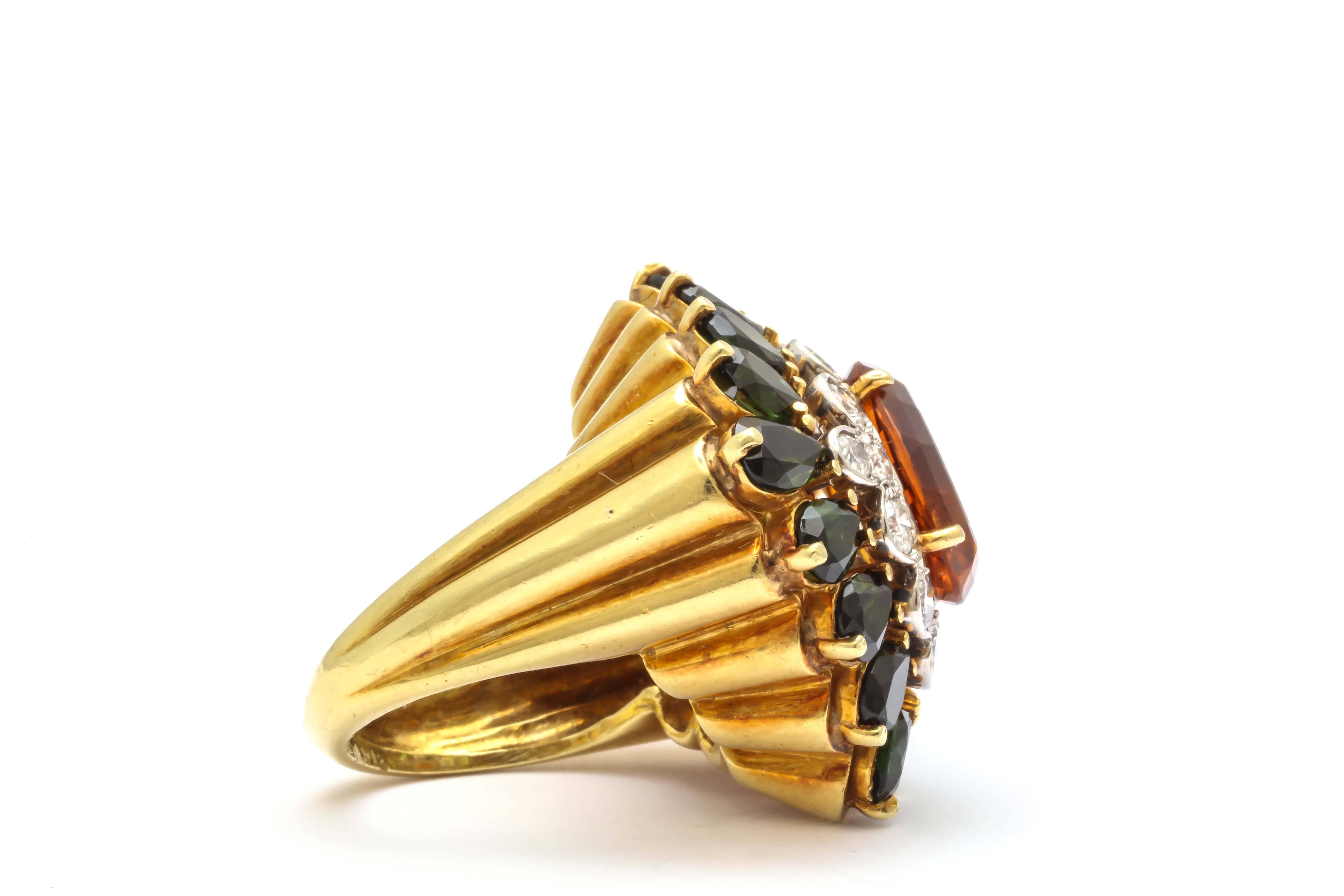 Colorful Tourmaline Citrine Diamond Dinner Ring In Excellent Condition In New York, NY