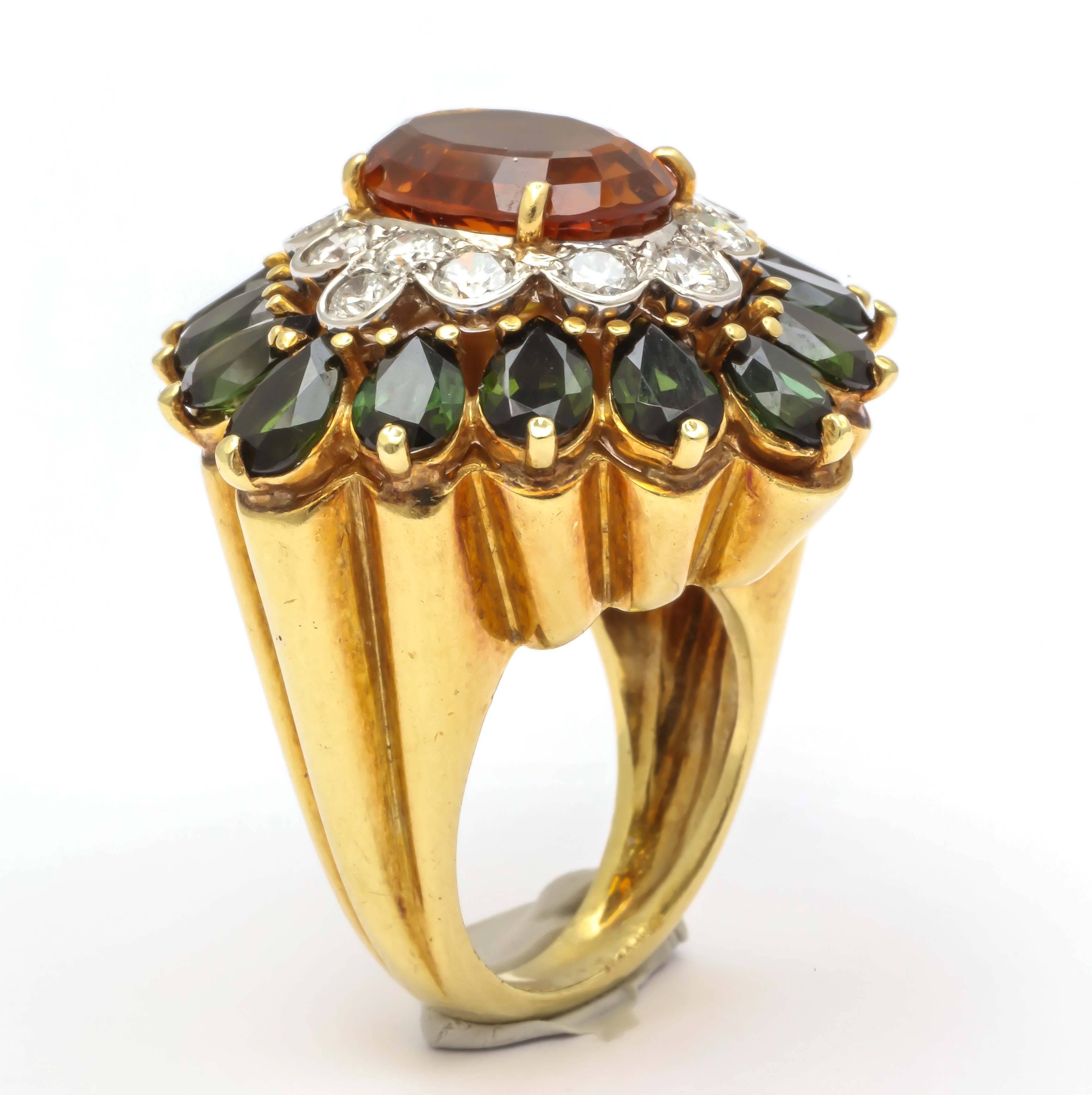 Colorful Tourmaline Citrine Diamond Dinner Ring 1