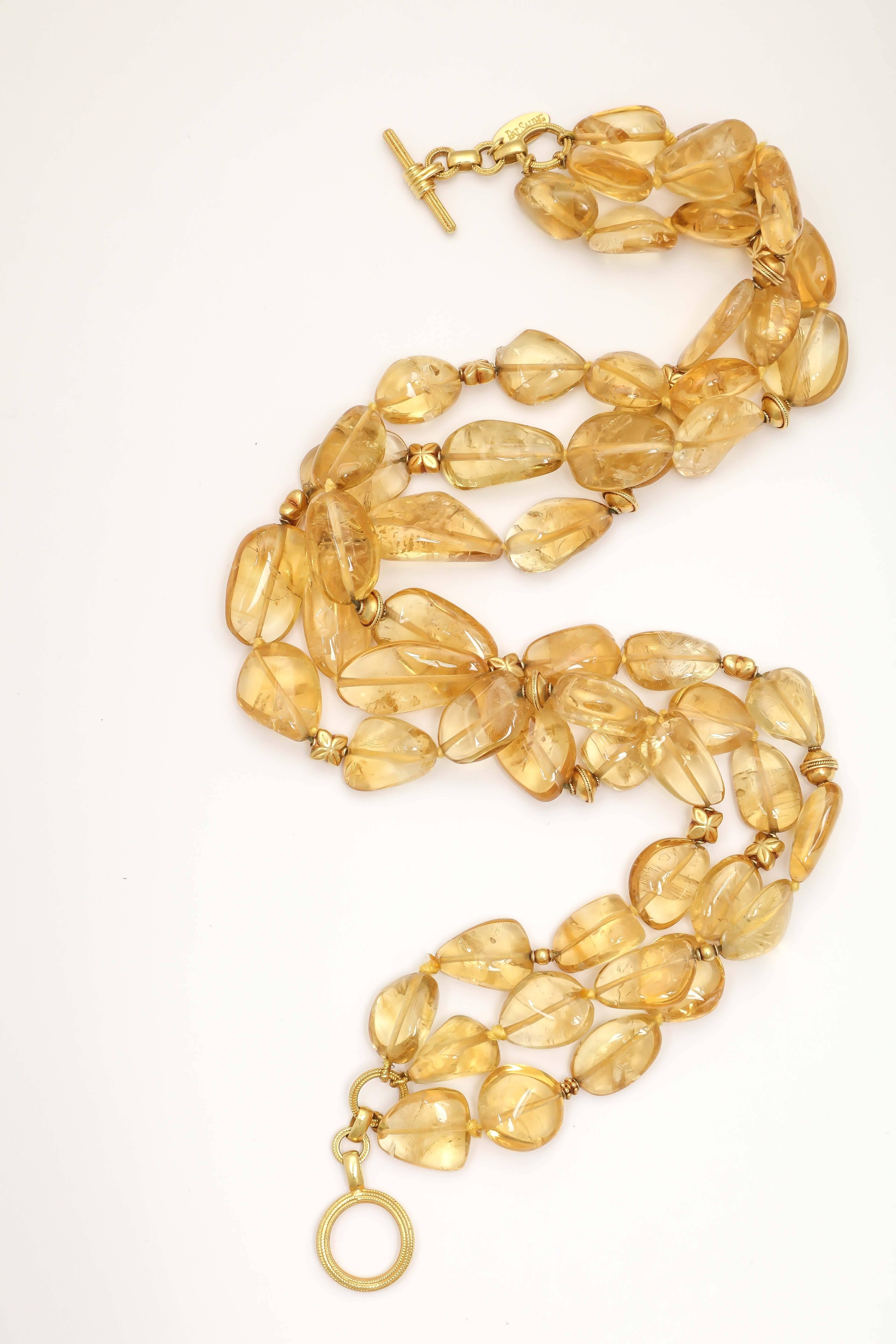Pat Saling Collier de perles en or à trois rangs de citrine Excellent état - En vente à New York, NY