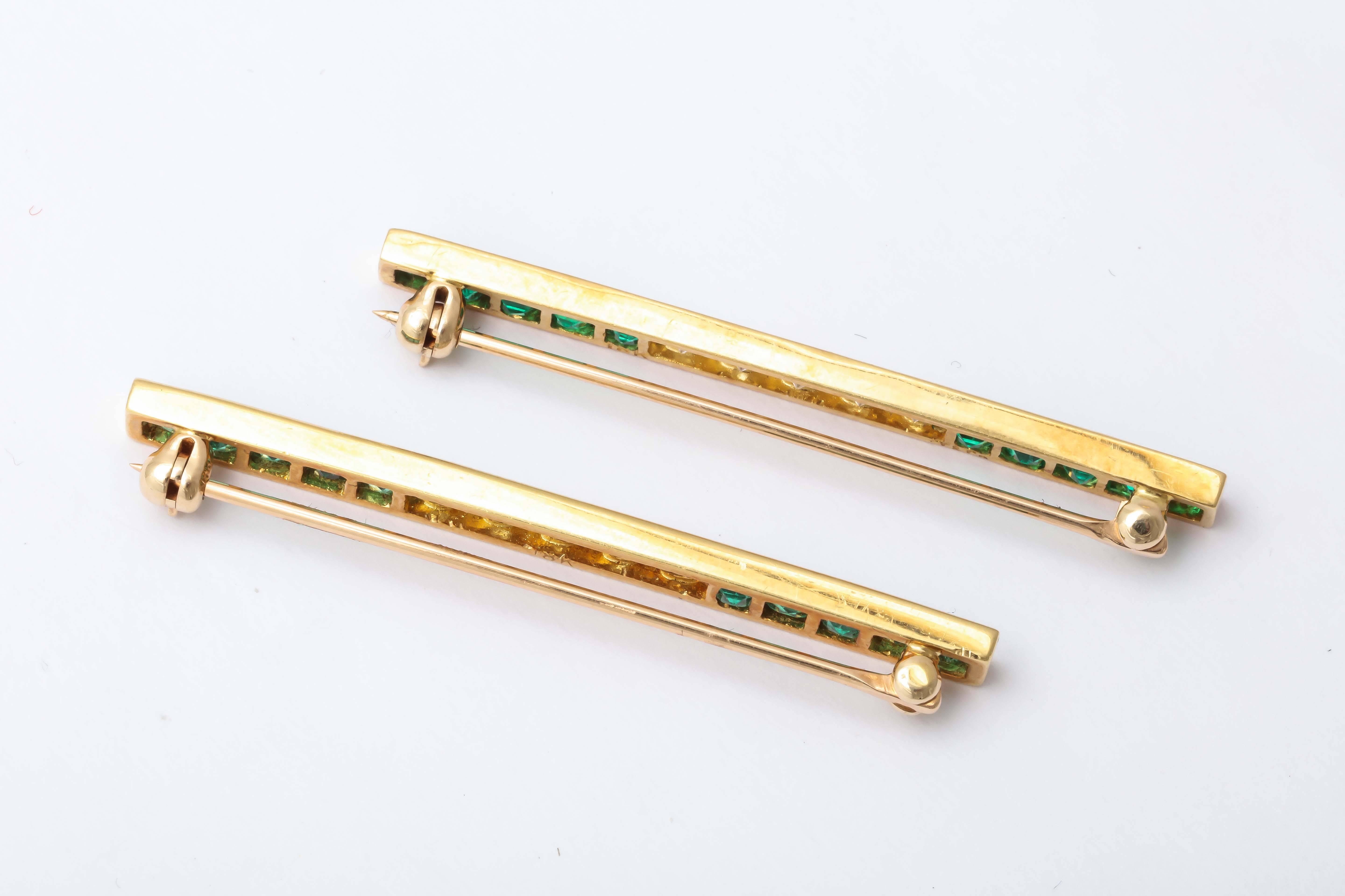 Tiffany & Co. Emerald Diamond Bar Pins In Excellent Condition In New York, NY