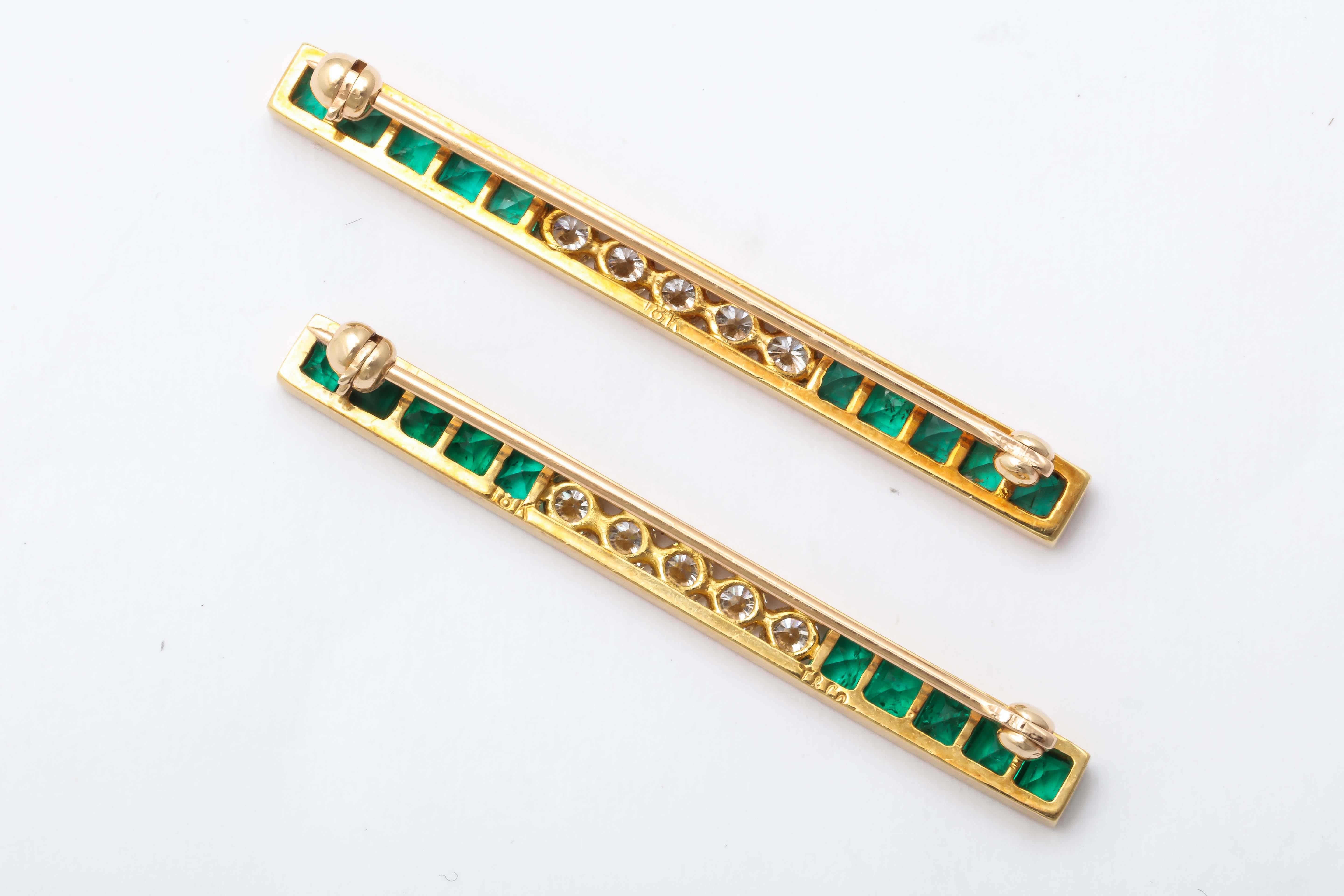 Women's or Men's Tiffany & Co. Emerald Diamond Bar Pins