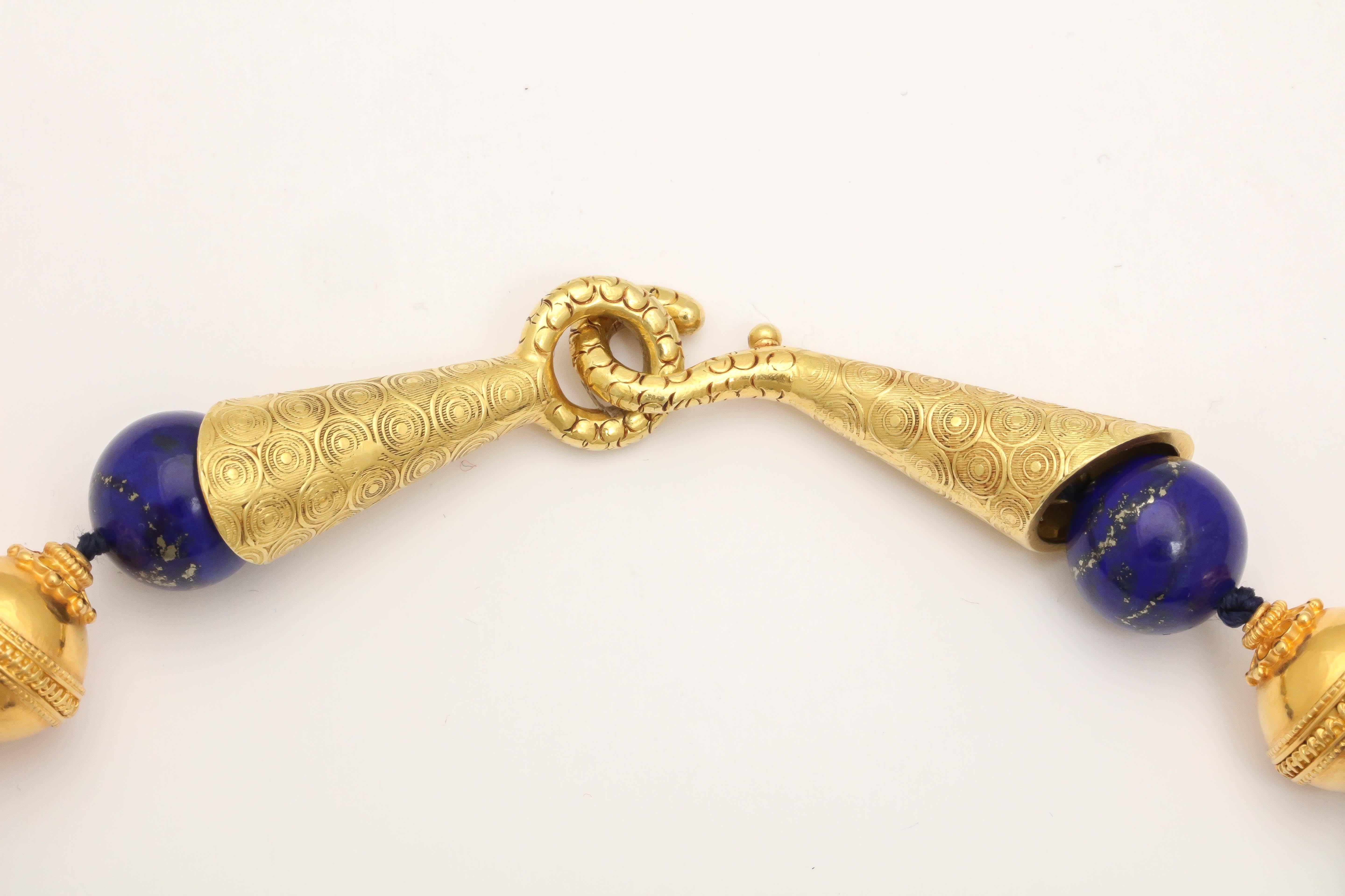 lapis and gold bead necklace