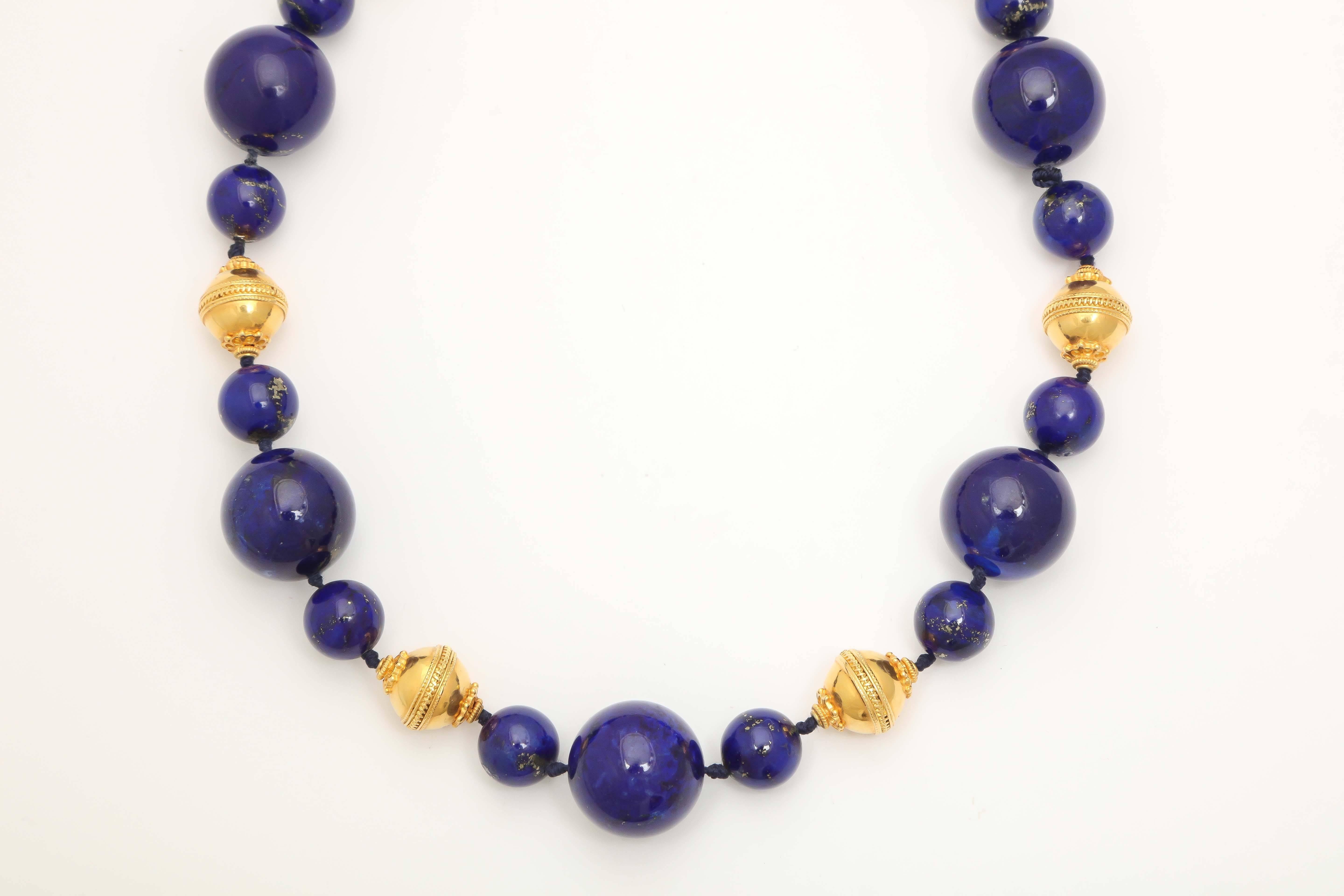 Women's Russian Lapis Gold Bead Necklace