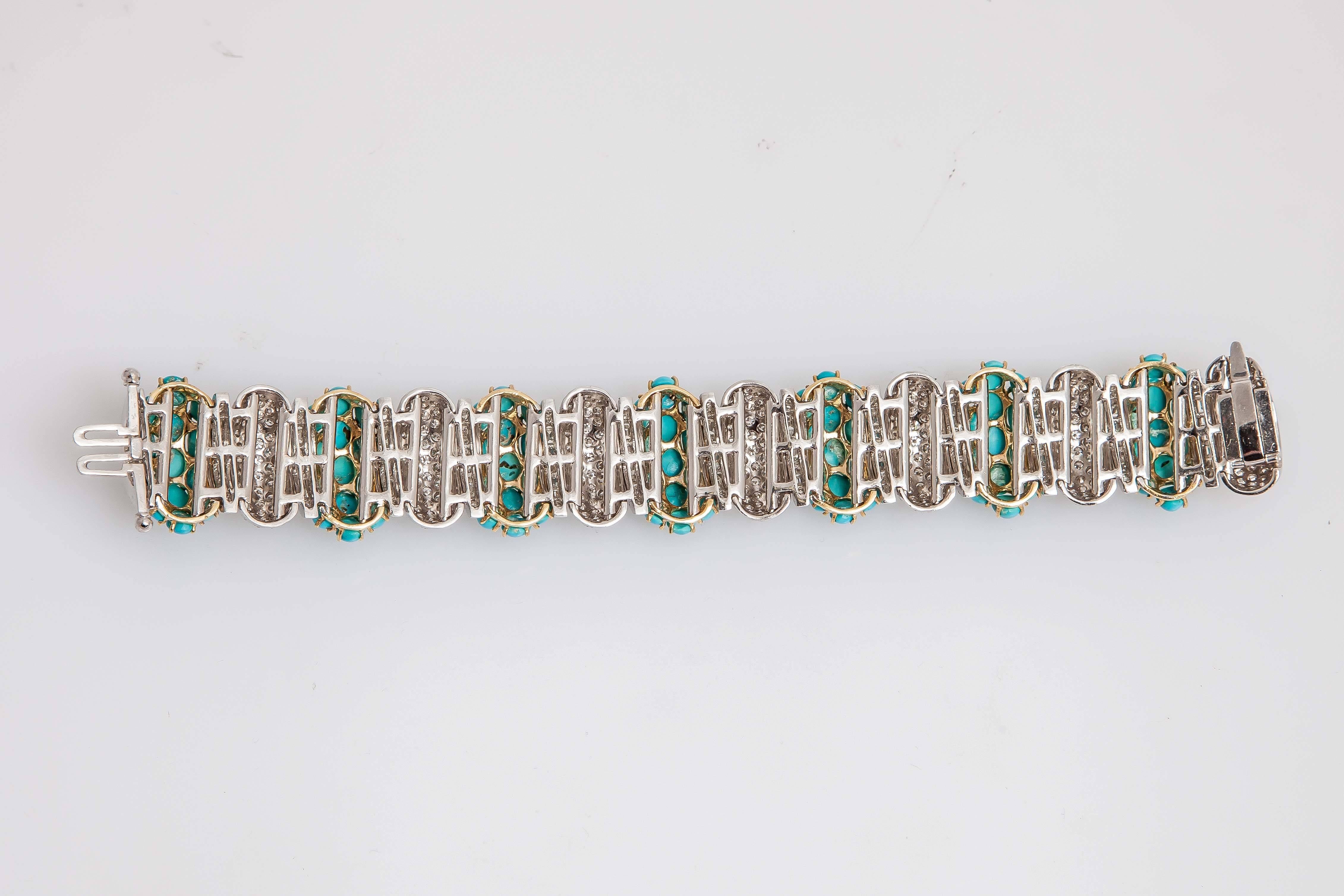 Turquoise Diamond Gold Bracelet In New Condition For Sale In New York, NY