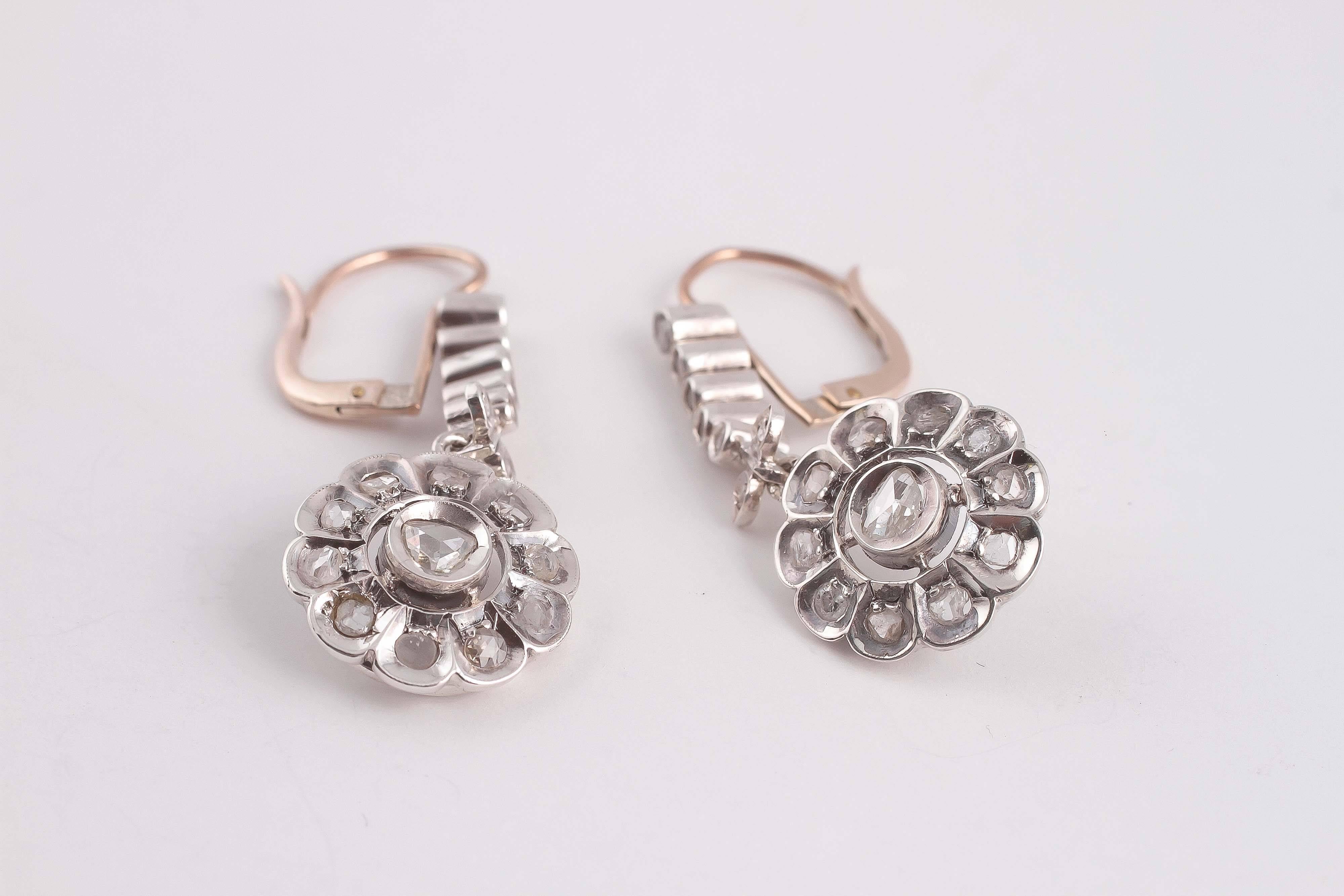 Diamond Silver Gold Earrings In Excellent Condition In Dallas, TX