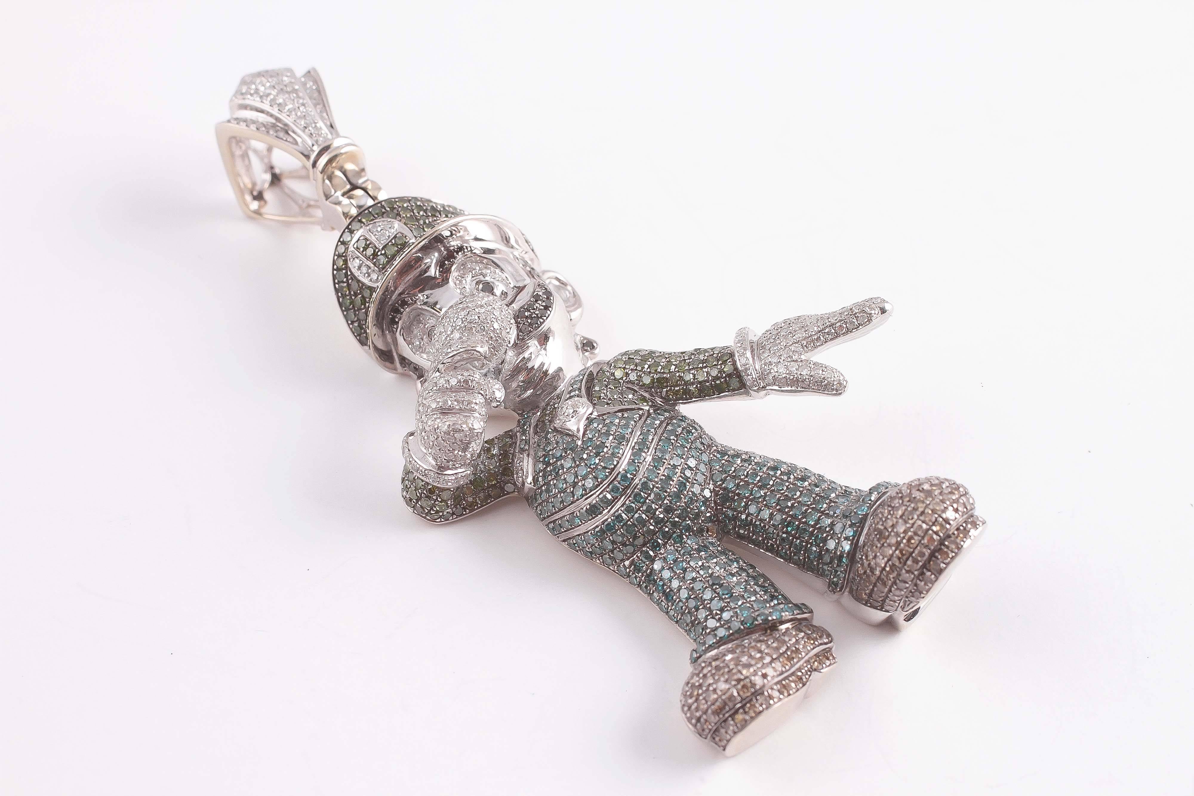Fabulous and fun!  14 karat white gold with 7.00 cts of pave' colored diamonds.  Luigi is Looking.  Help him find a home.  
