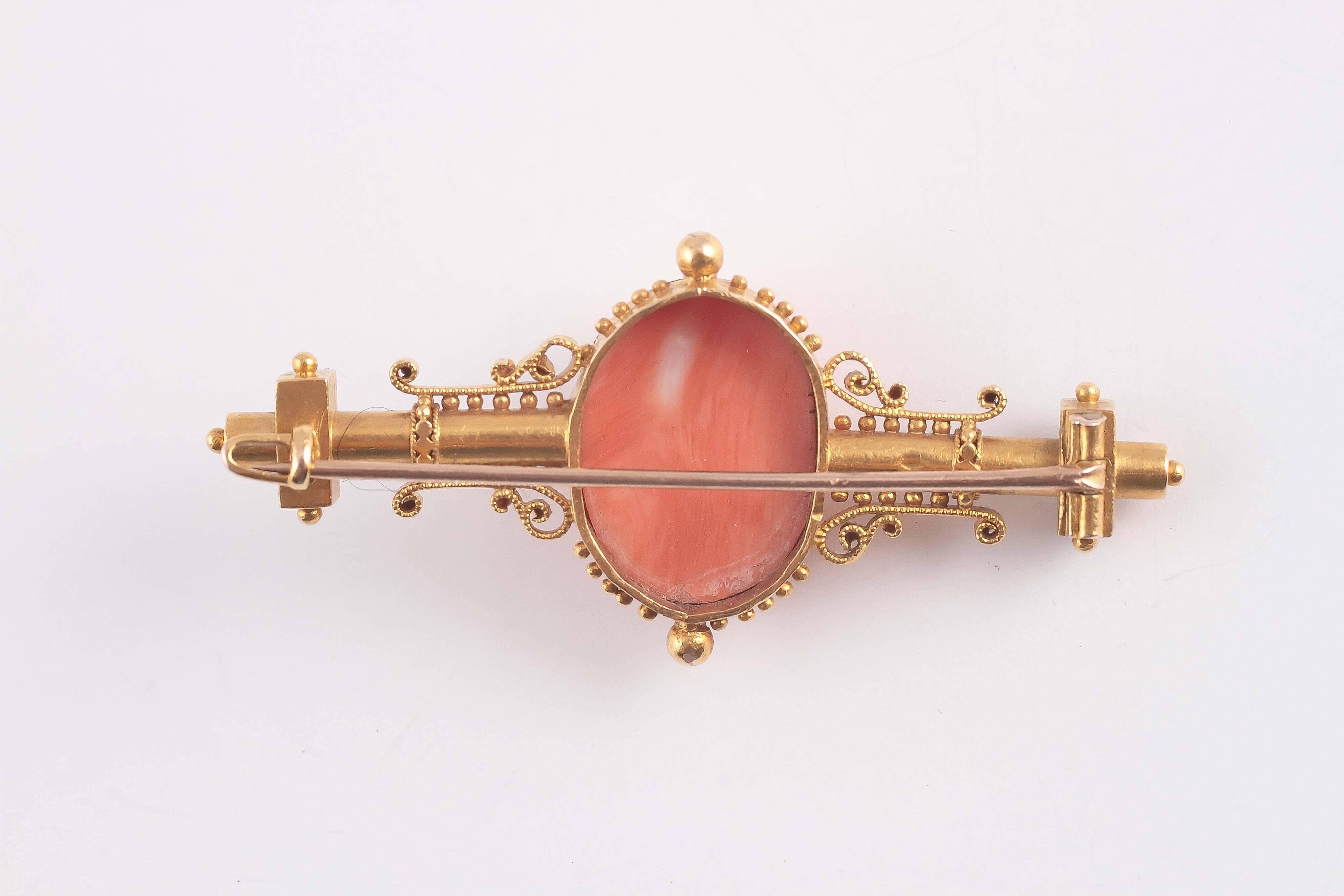 Women's Victorian Carved Coral Pearl Cameo Gold Pin