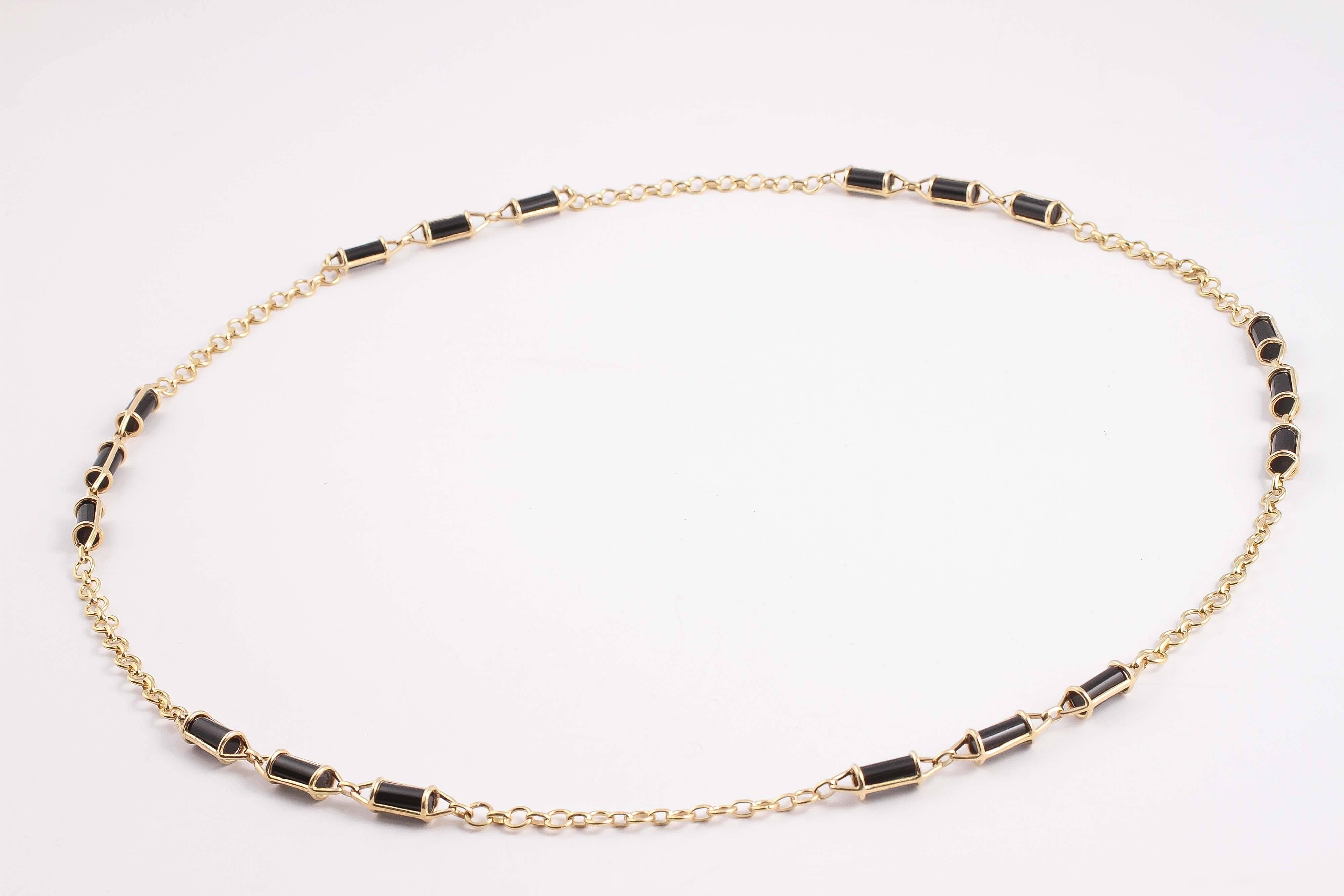 Black Onyx Gold Necklace In Excellent Condition In Dallas, TX