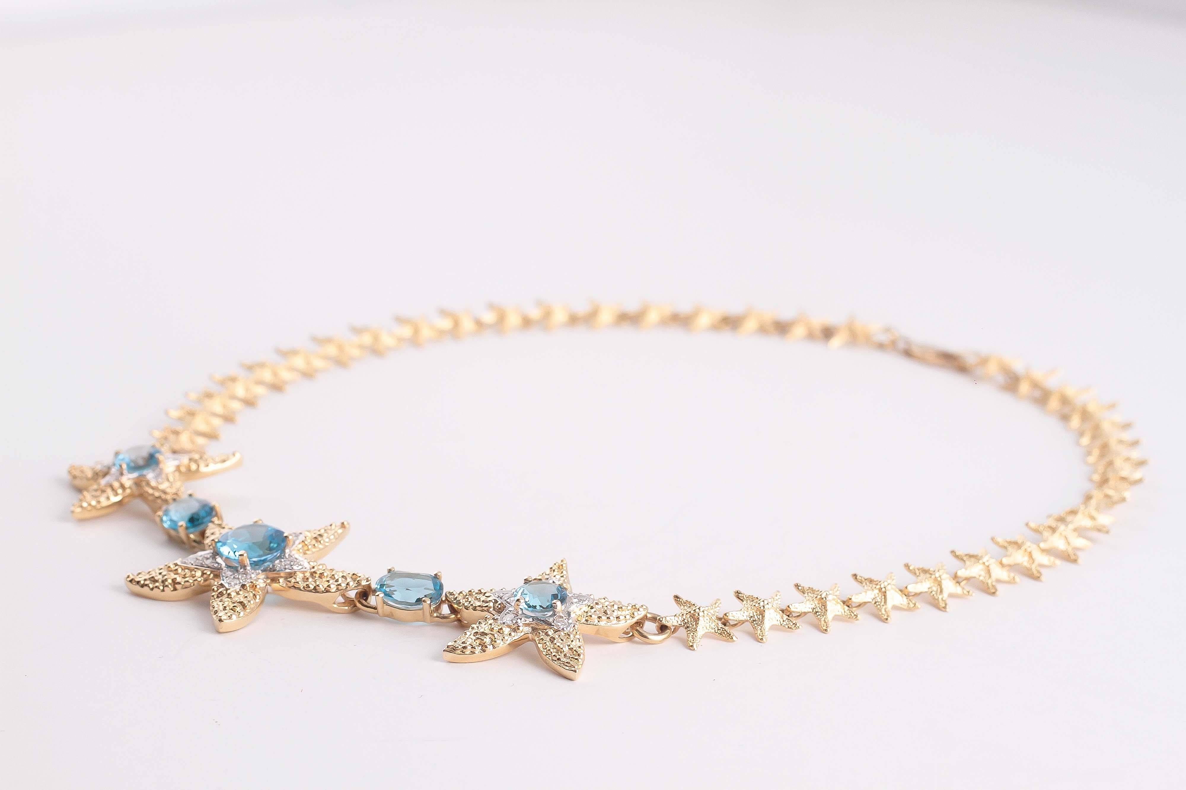Contemporary Blue Topaz Gold Starfish Necklace 