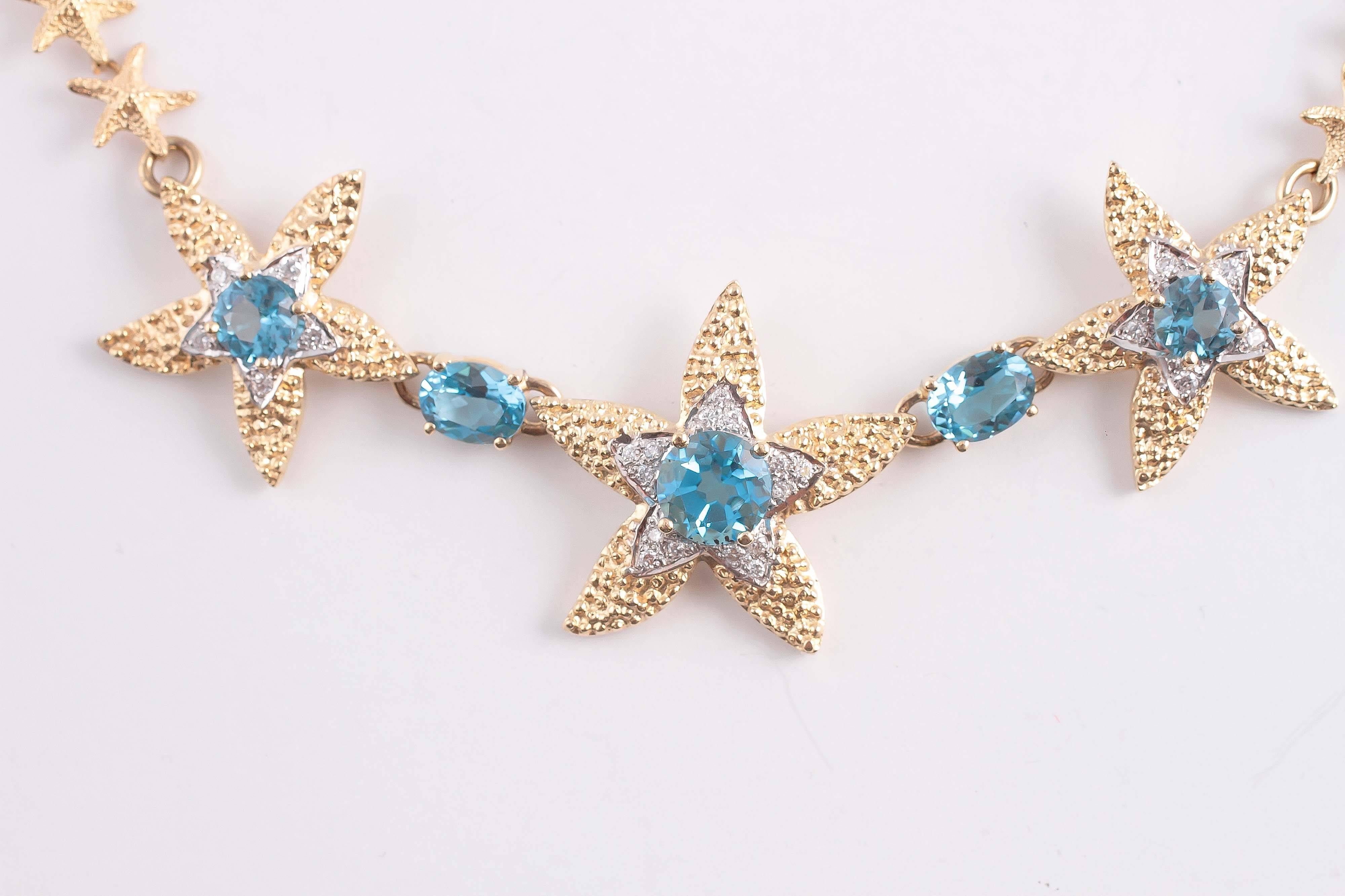 Blue Topaz Gold Starfish Necklace  2