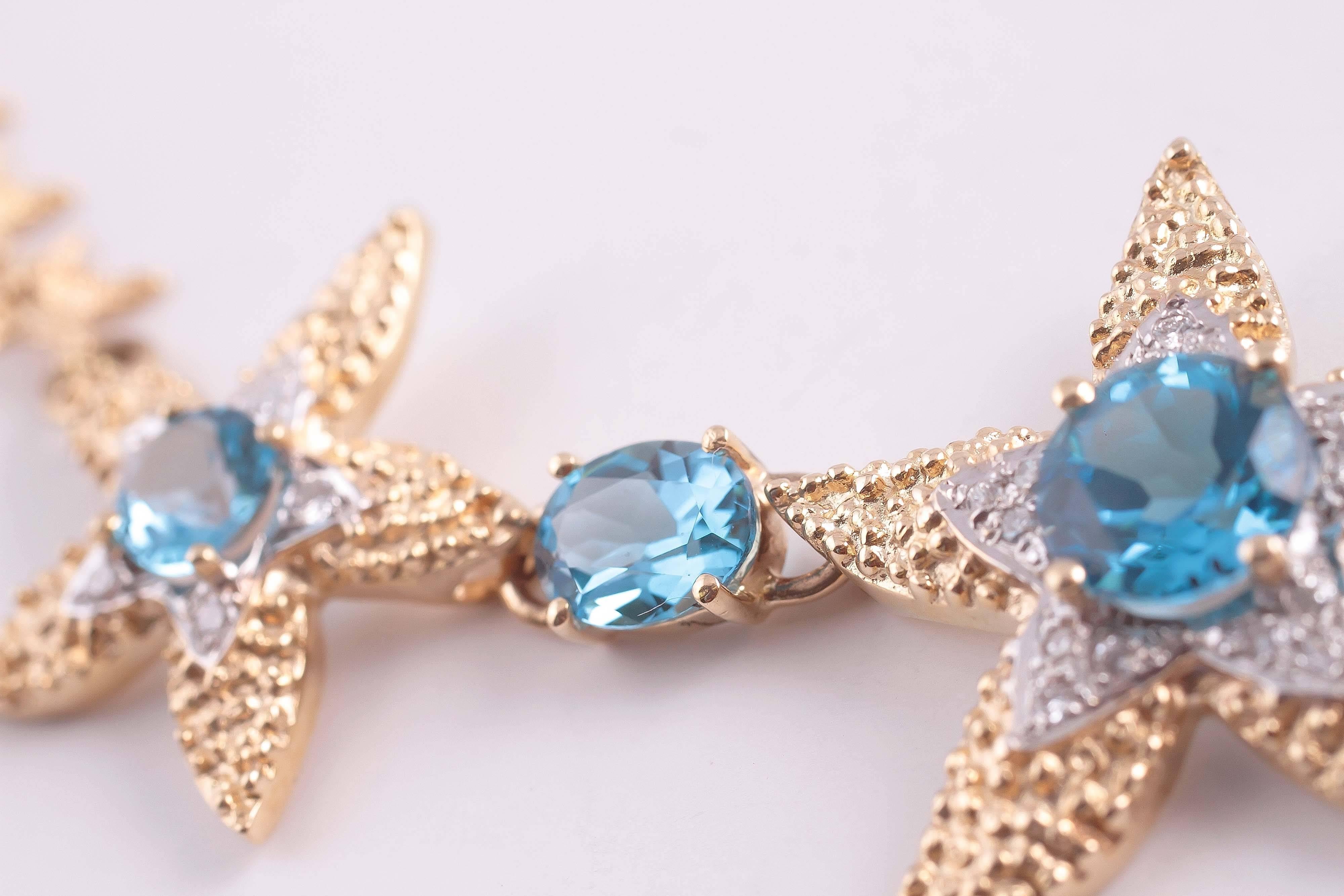 Blue Topaz Gold Starfish Necklace  3