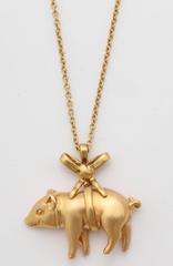 Rose and Yellow Gold Wrapped Pig Pendant