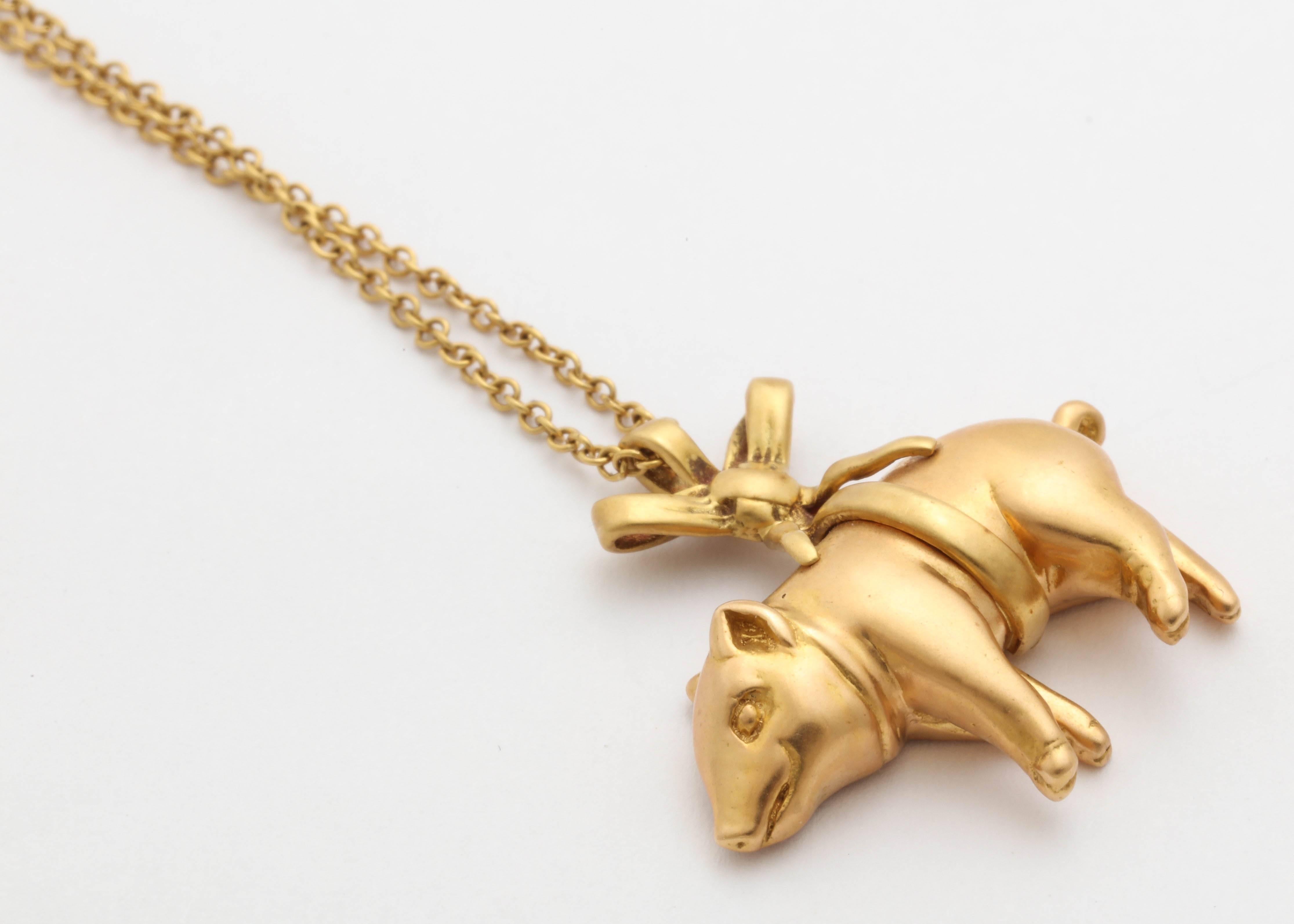 Rose and Yellow Gold Wrapped Pig Pendant In New Condition For Sale In TRYON, NC