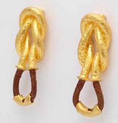 Unique High Karat Gold and Leather Earrings