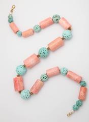 Bold Coral Turquoise Gold Necklace