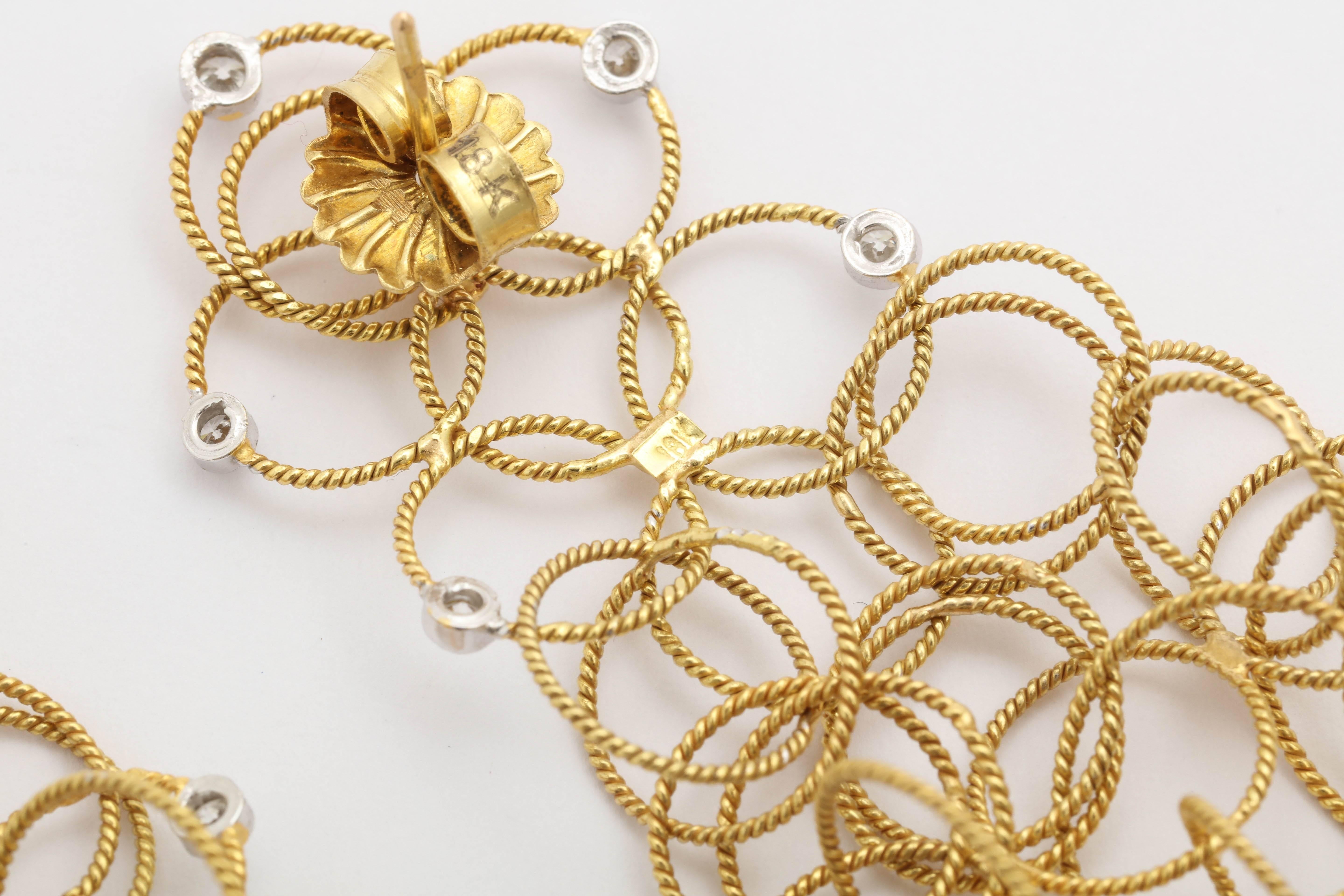 Stunning Diamond Gold Multi Hoop Earrings For Sale 1