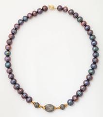 Black Pearl Diamond Gold Bead Necklace