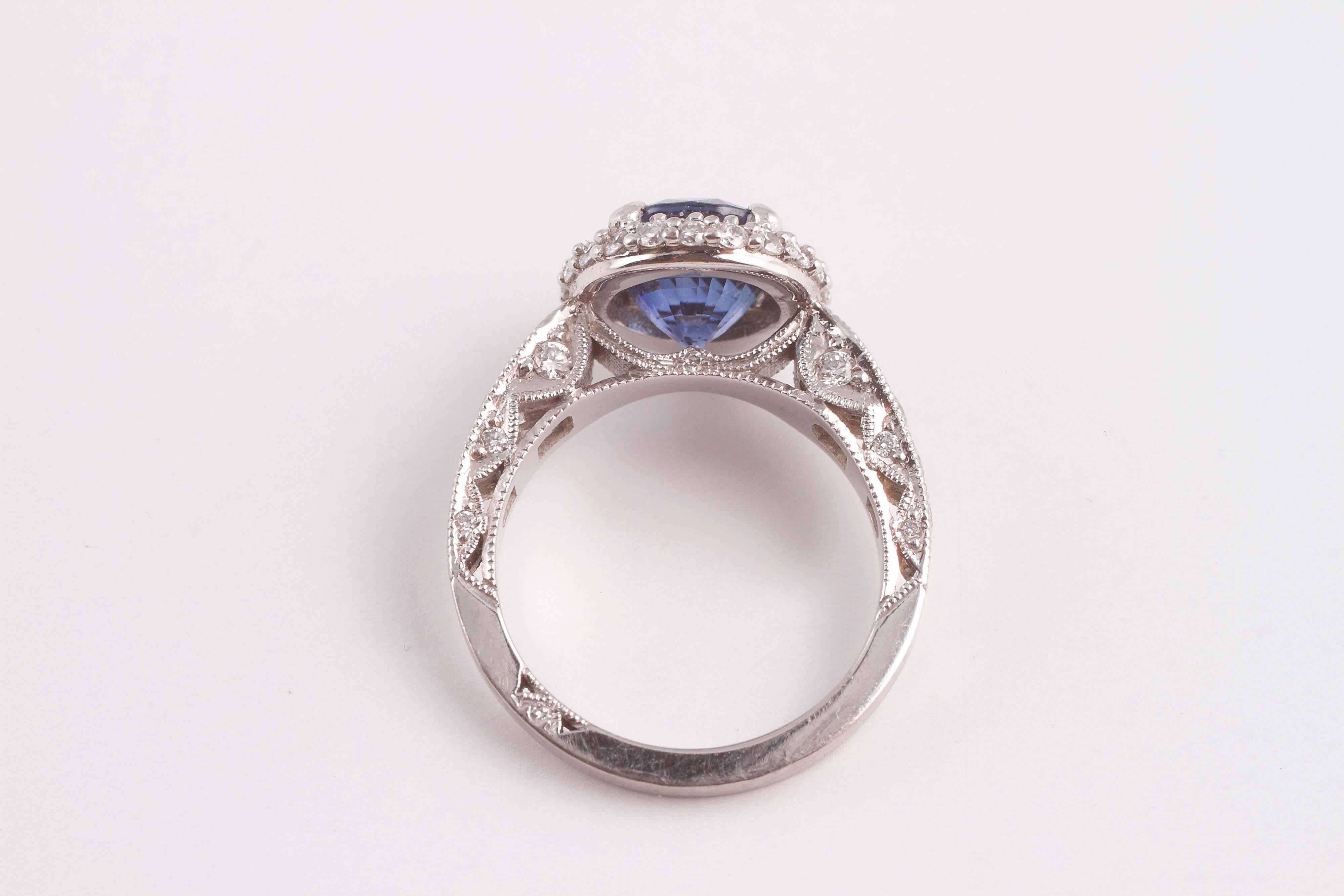 Stunning Tacori 2.80 Carat GIA Cert Blue Sapphire 1.08 Carats Diamond Gold Ring In Excellent Condition In Dallas, TX