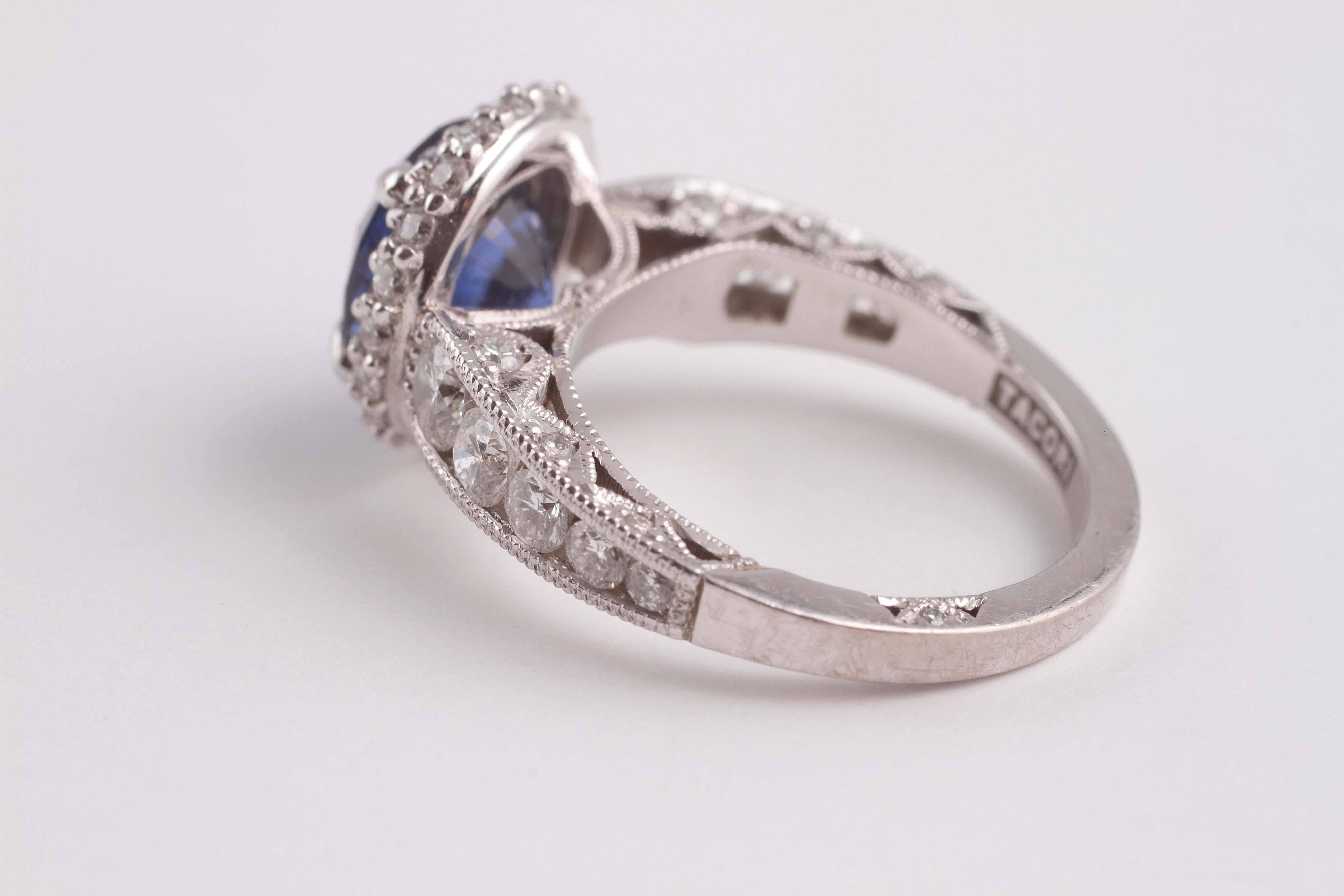 Stunning Tacori 2.80 Carat GIA Cert Blue Sapphire 1.08 Carats Diamond Gold Ring 1
