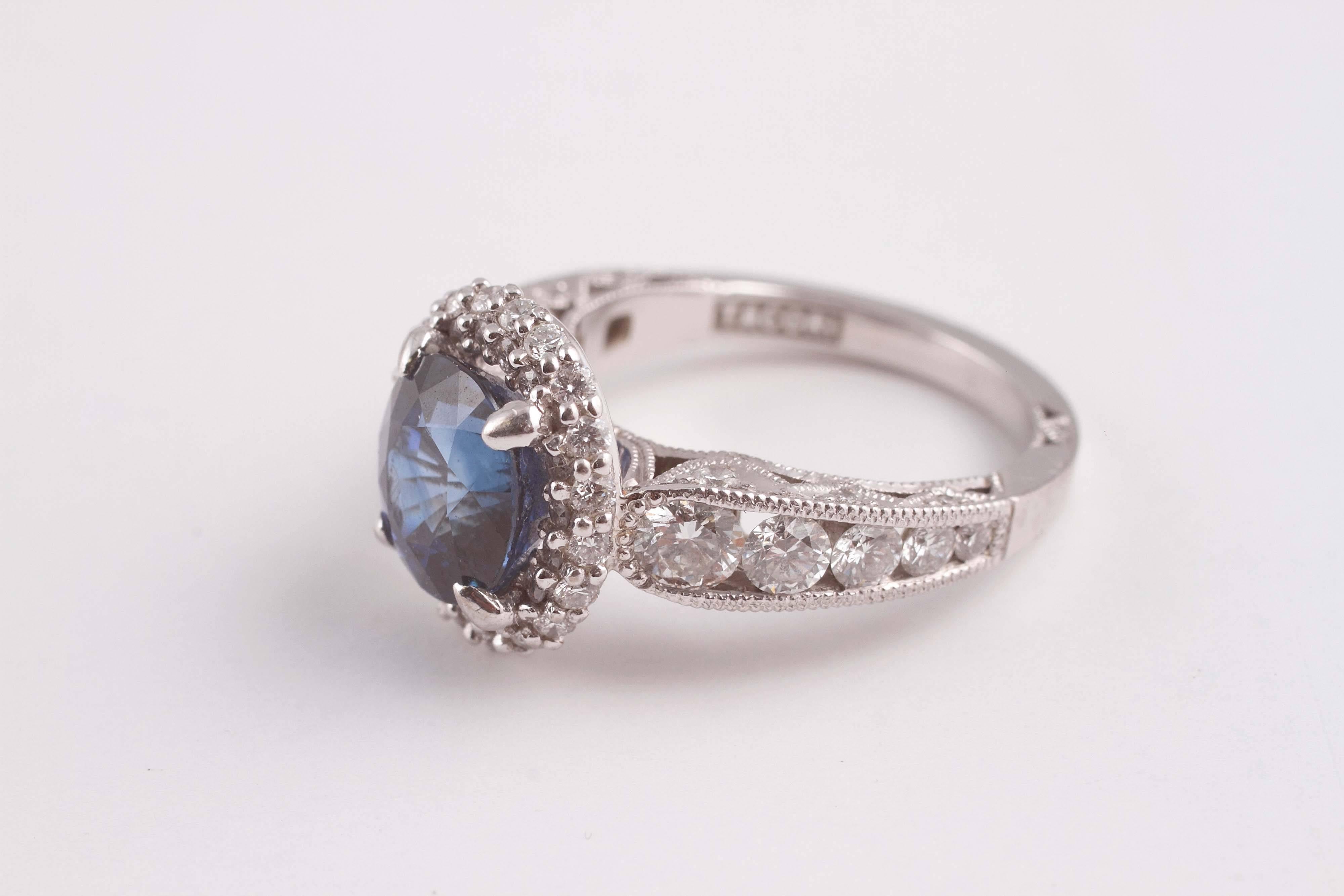 Stunning Tacori 2.80 Carat GIA Cert Blue Sapphire 1.08 Carats Diamond Gold Ring 2