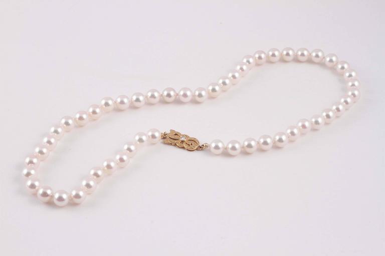 Mikimoto Pearl Necklace with Accent Diamond Clasp at 1stDibs | mikimoto ...