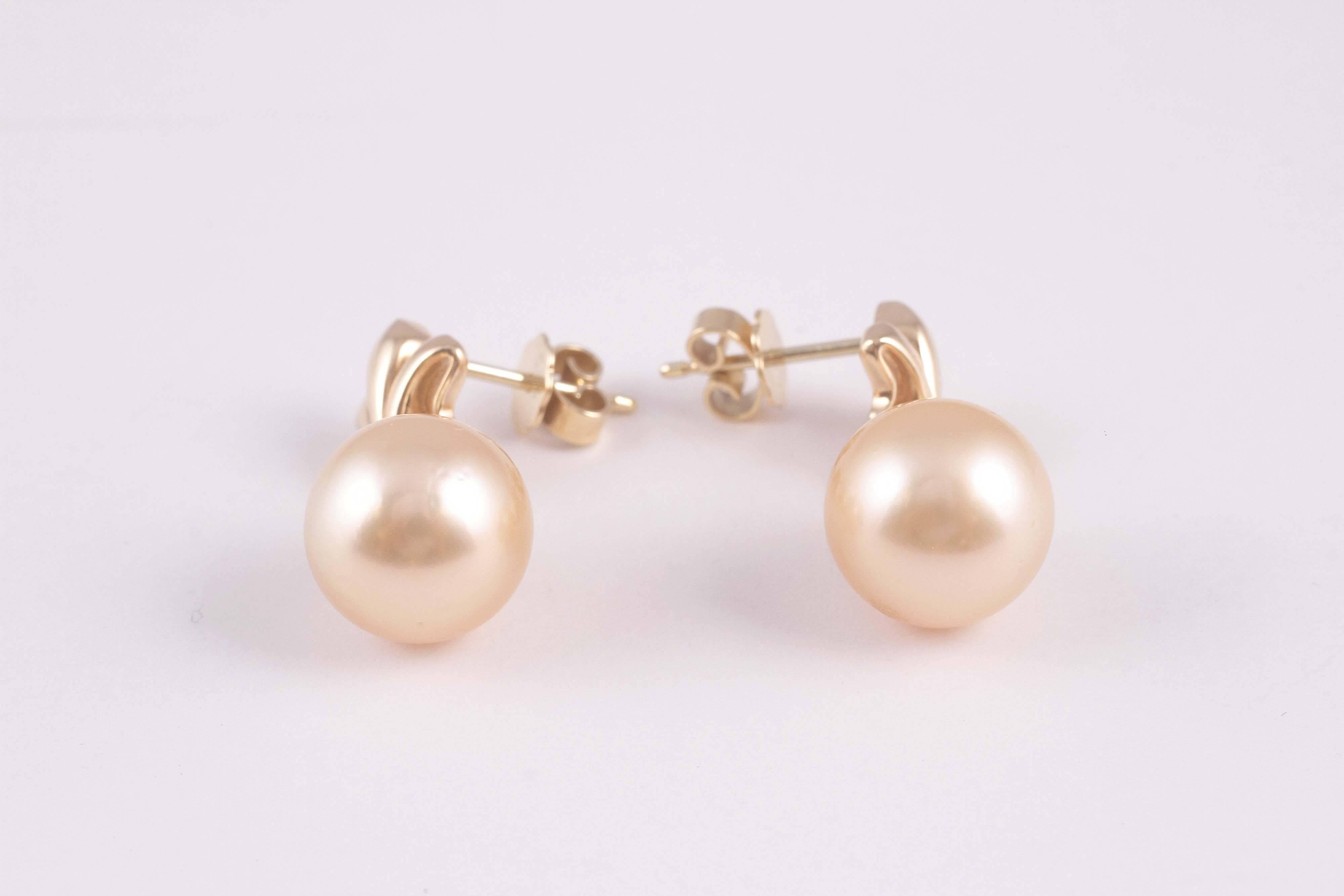 South Sea Pearl Gold Fleur de Lis Earrings 1