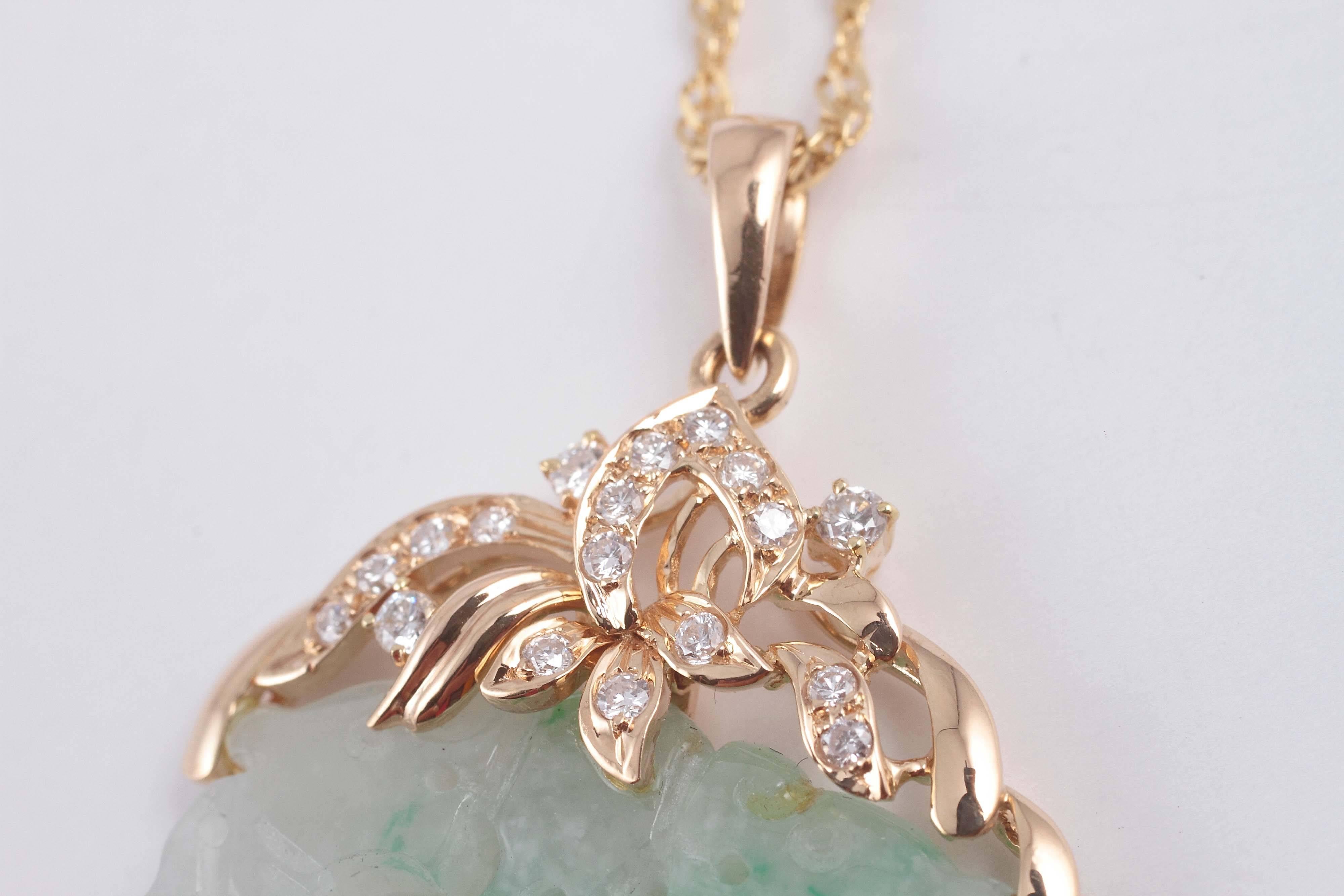 Stunning Jade Diamond Gold Pendant and Chain 2