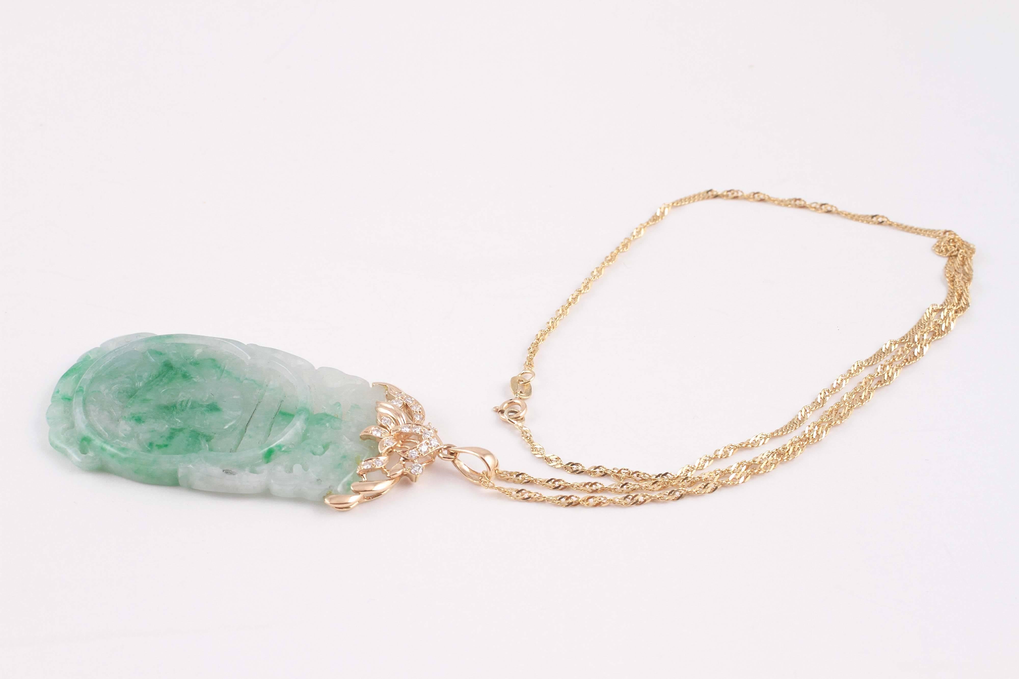 Stunning Jade Diamond Gold Pendant and Chain 3