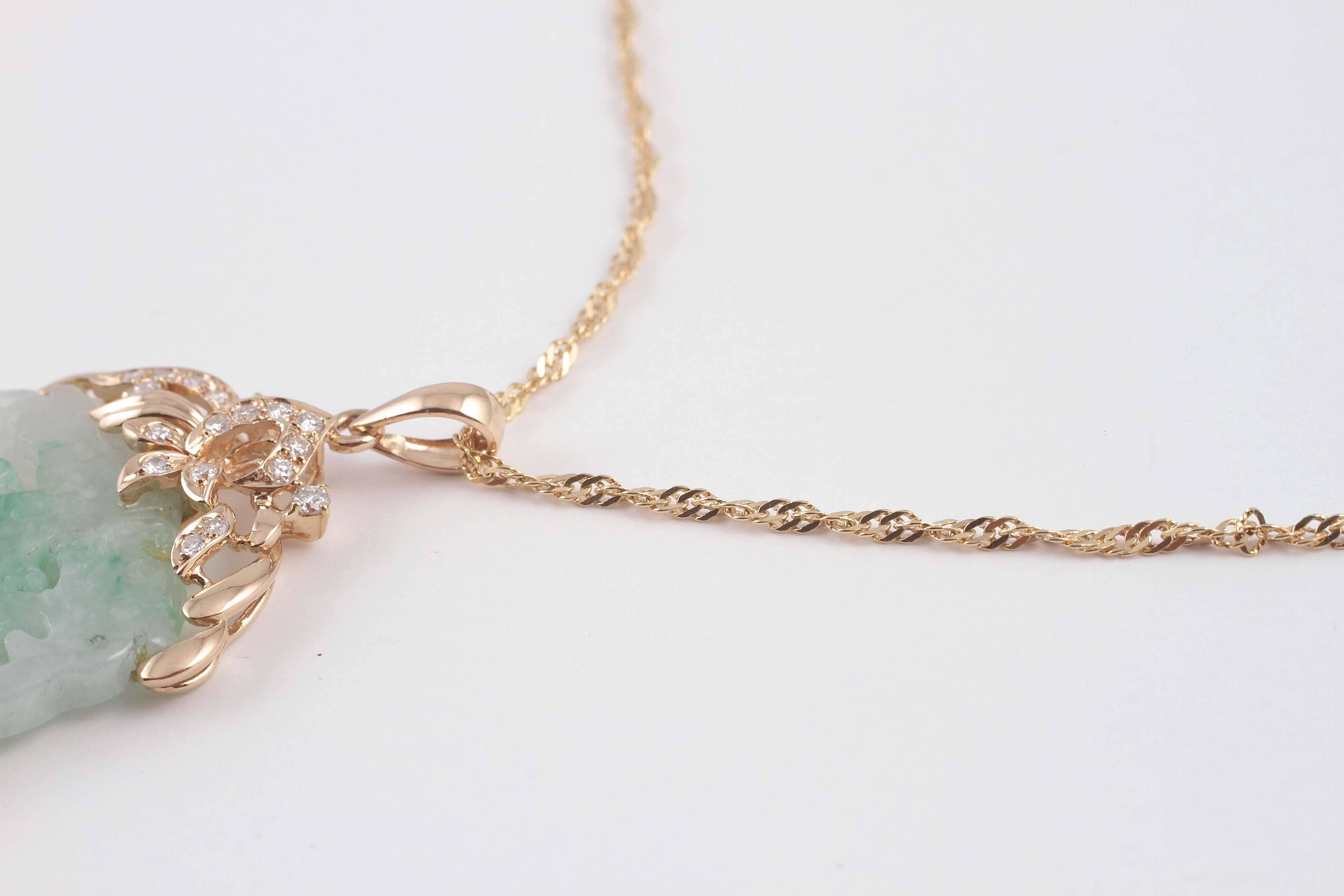 Stunning Jade Diamond Gold Pendant and Chain 4