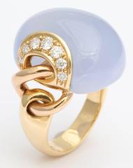 1960's Chimento Pastel Blue Chaceldony And Diamond And Gold Cocktail Ring