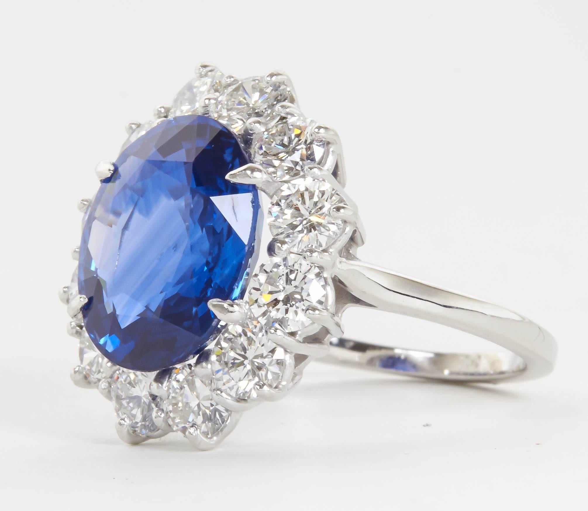 Oval Cut Stunning 6 Carat GIA Certified Sapphire Diamond Platinum Ring For Sale