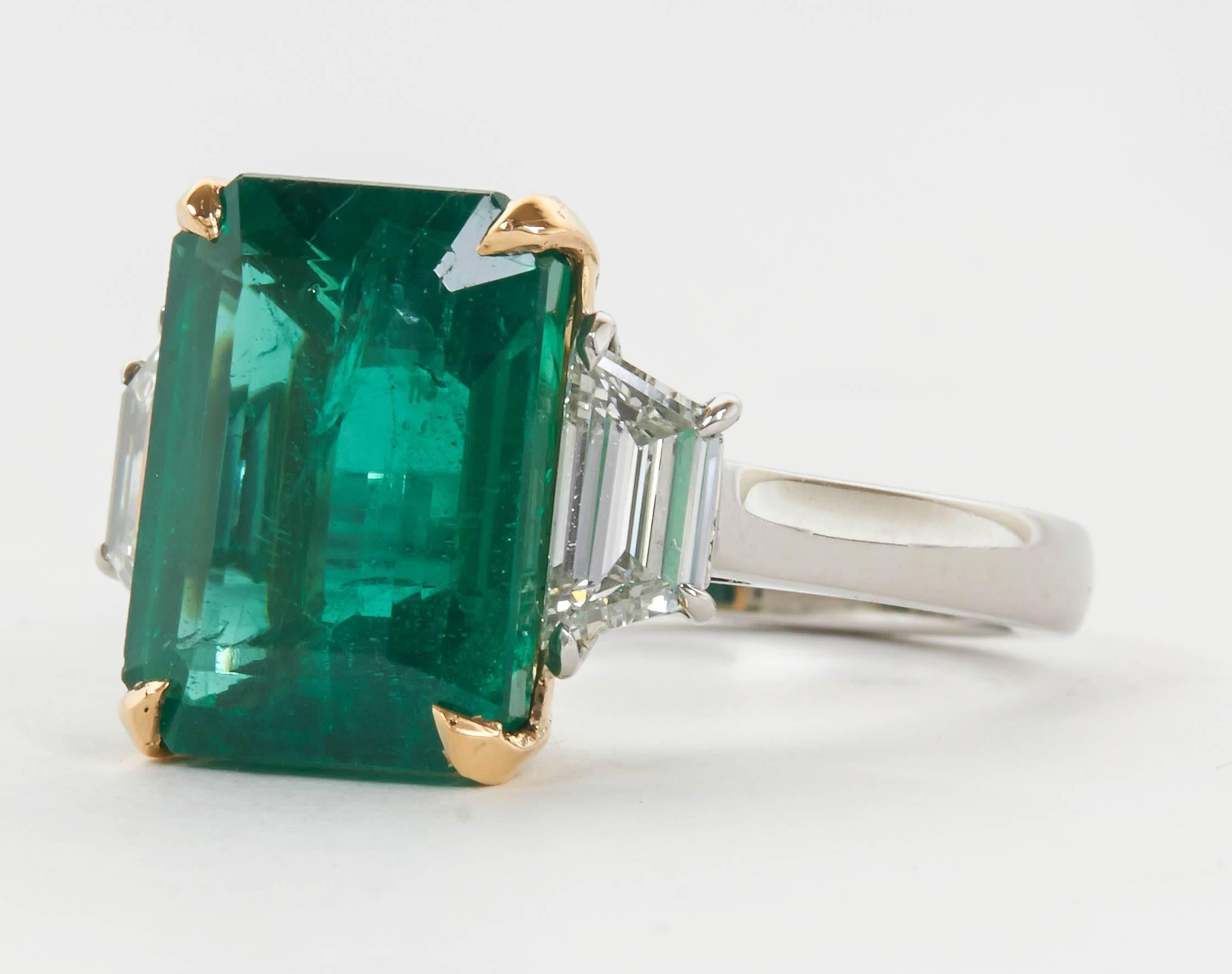 Vivid GIA Certified Emerald Diamond Gold Platinum Ring 2