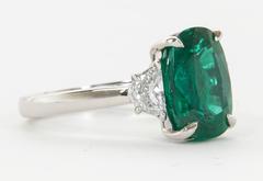 Fine 4.21 Carat GIA Cert Minor Oil Emerald Diamond Platinum Ring