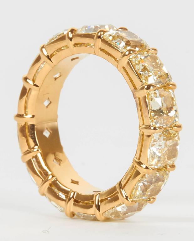 Women's 10 Carat Fancy Yellow Cushion Cut Diamond Gold Eternity Band Ring