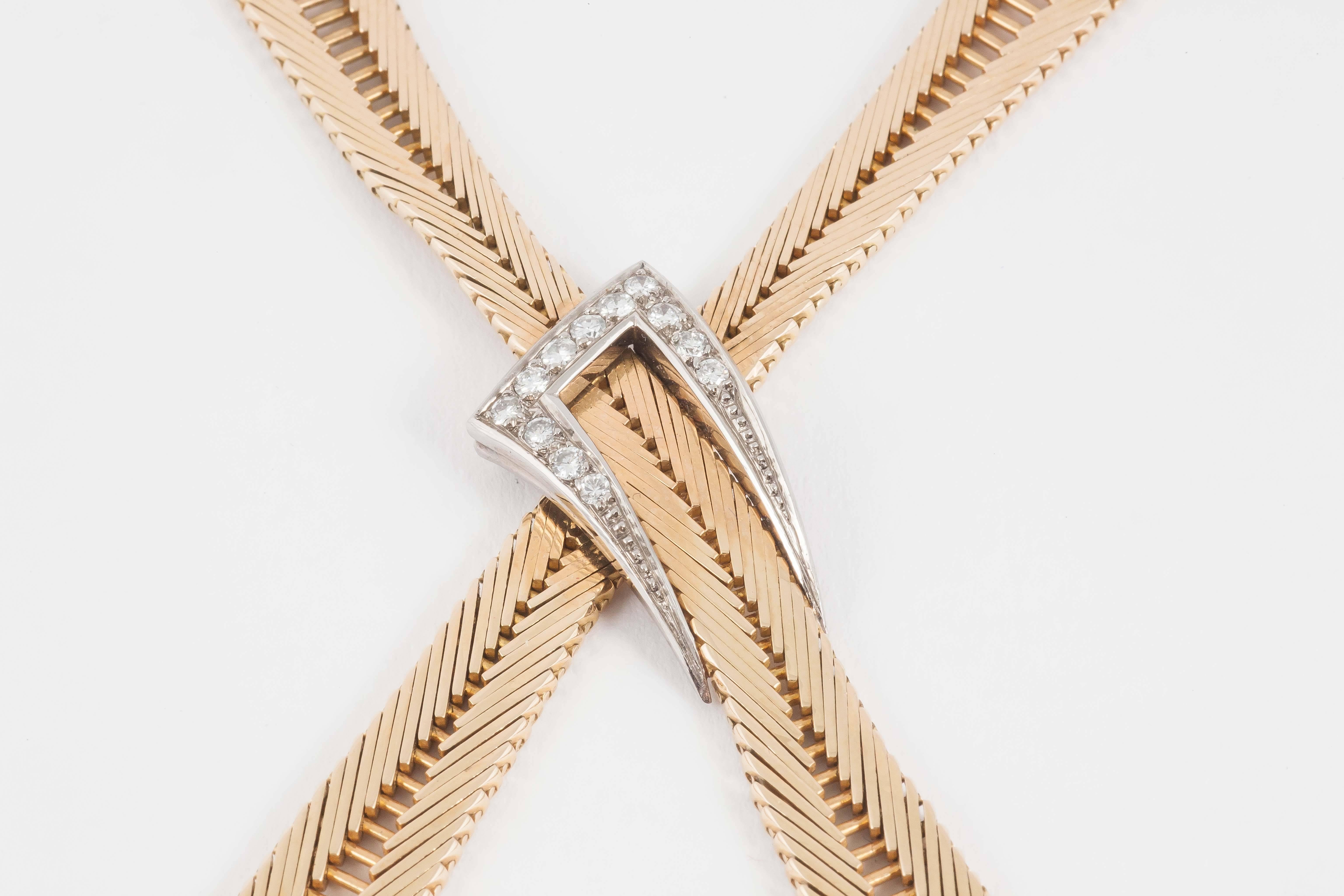 Edwardian 1950s French Diamond Gold Set Necklace