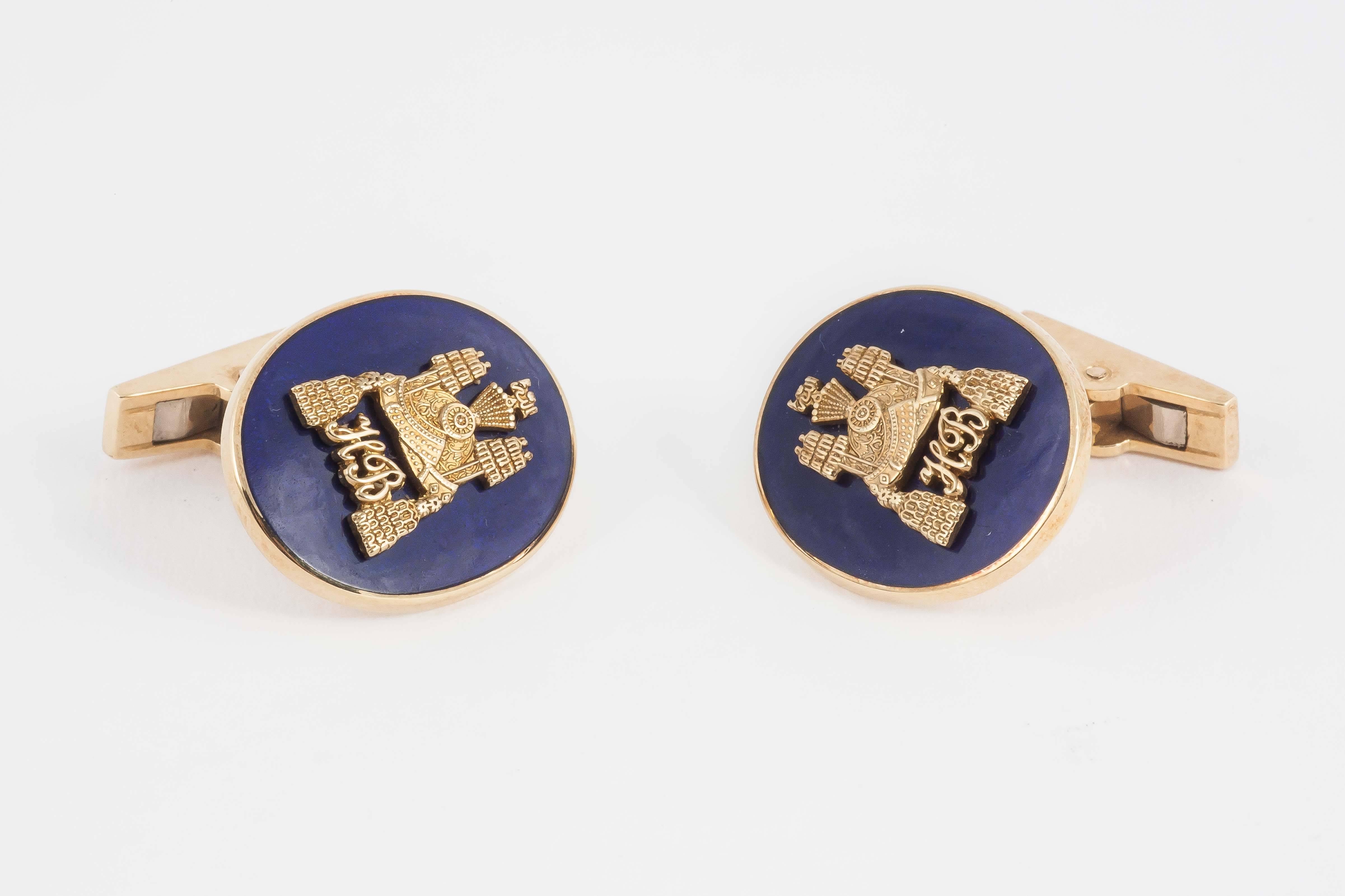 A fine quality pair of 18ct gold and blue enamel cufflinks made by Asprey and co for the Sultan Of Brunei