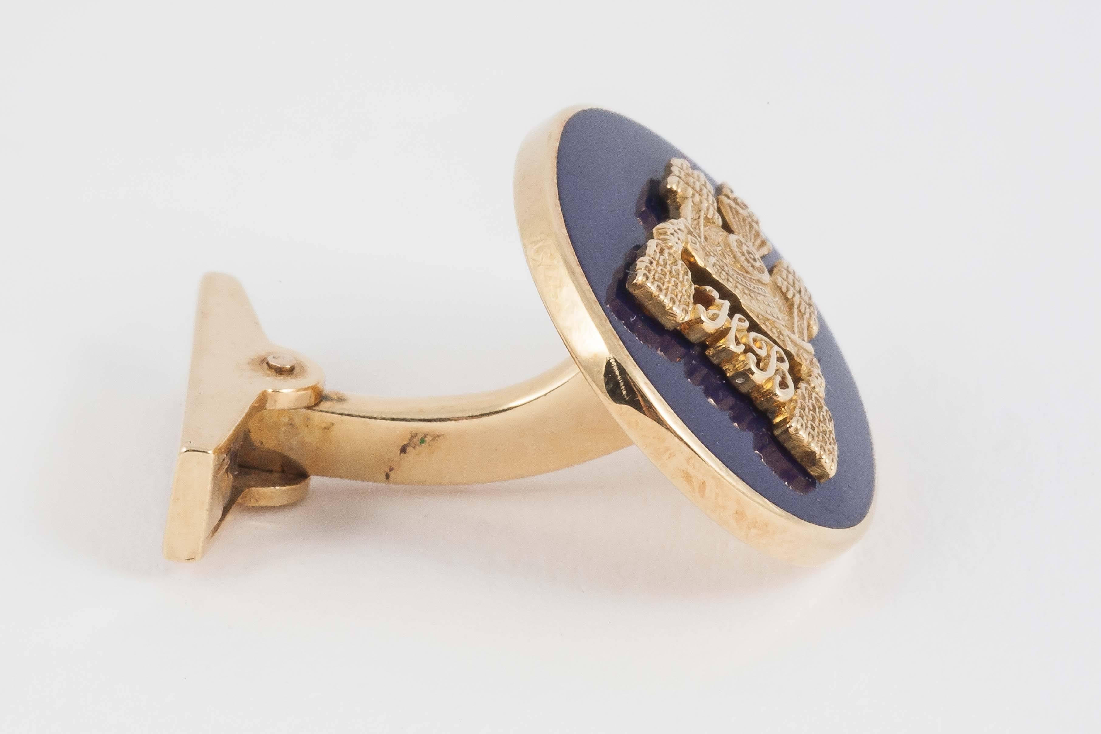 Edwardian Asprey and Co. Blue Enamel Gold Cufflinks
